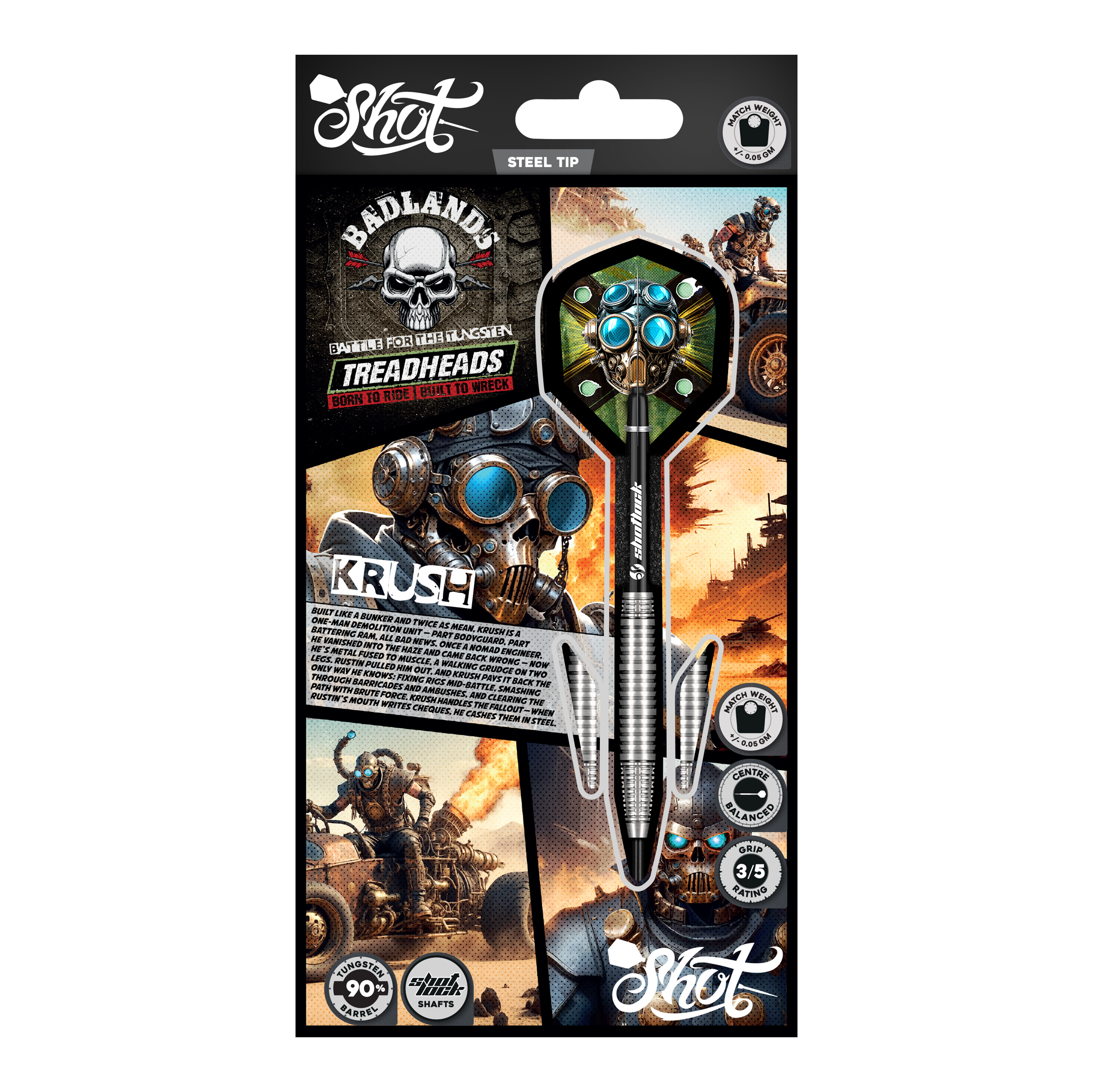 Dardos de acero Shot Badlands Krush Abgebildet sind die Shot Badlands Krush Steeldarts. Diese Steeldarts sind für ein exaktes Spiel konzipiert.