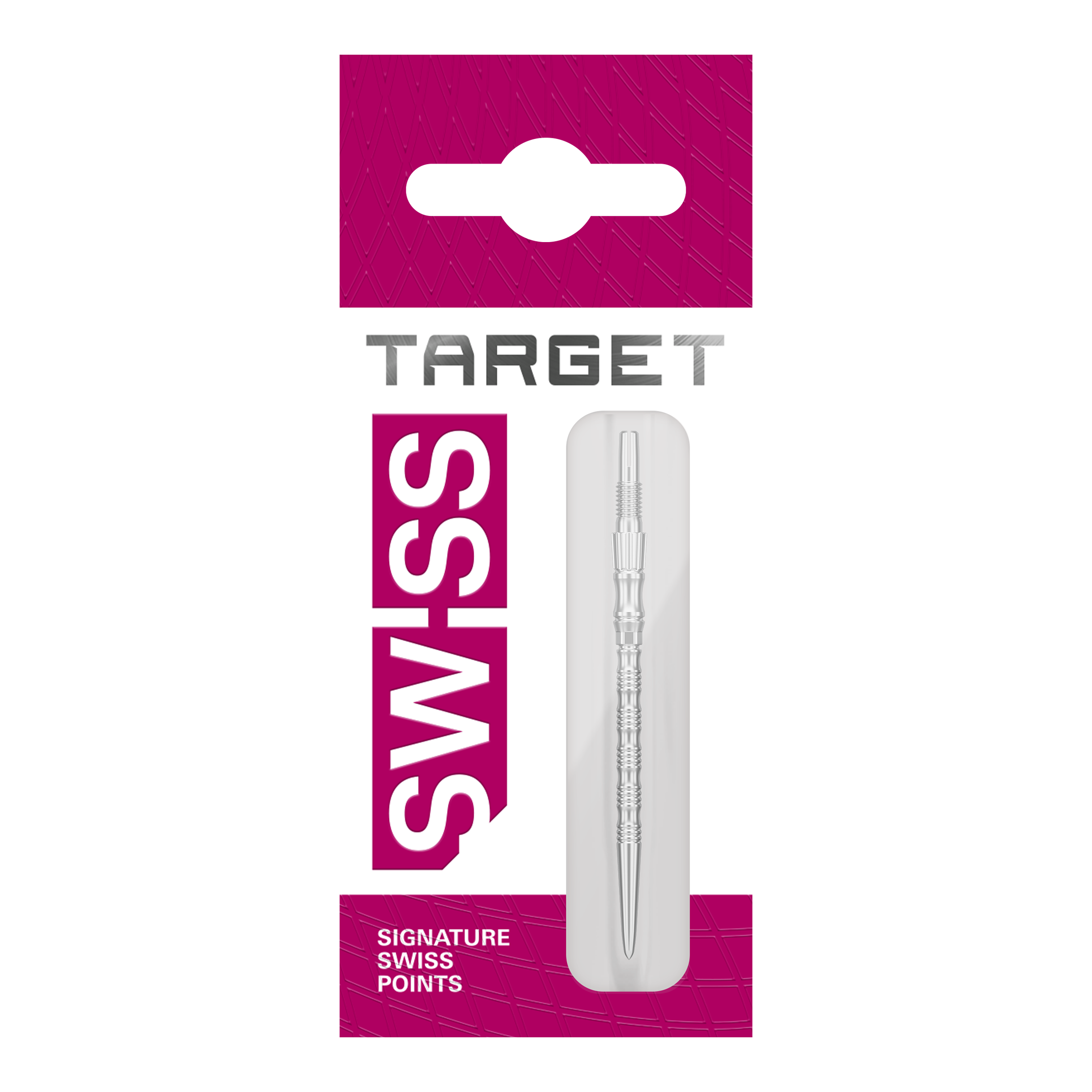 Target Signature Swiss Point TRB Steeldartspitzen - Silber Drei silberne Dartspitzen mit 42 mm Länge sind abgebildet. Das sind Target SwissPoint Signature TRB Dartspitzen.