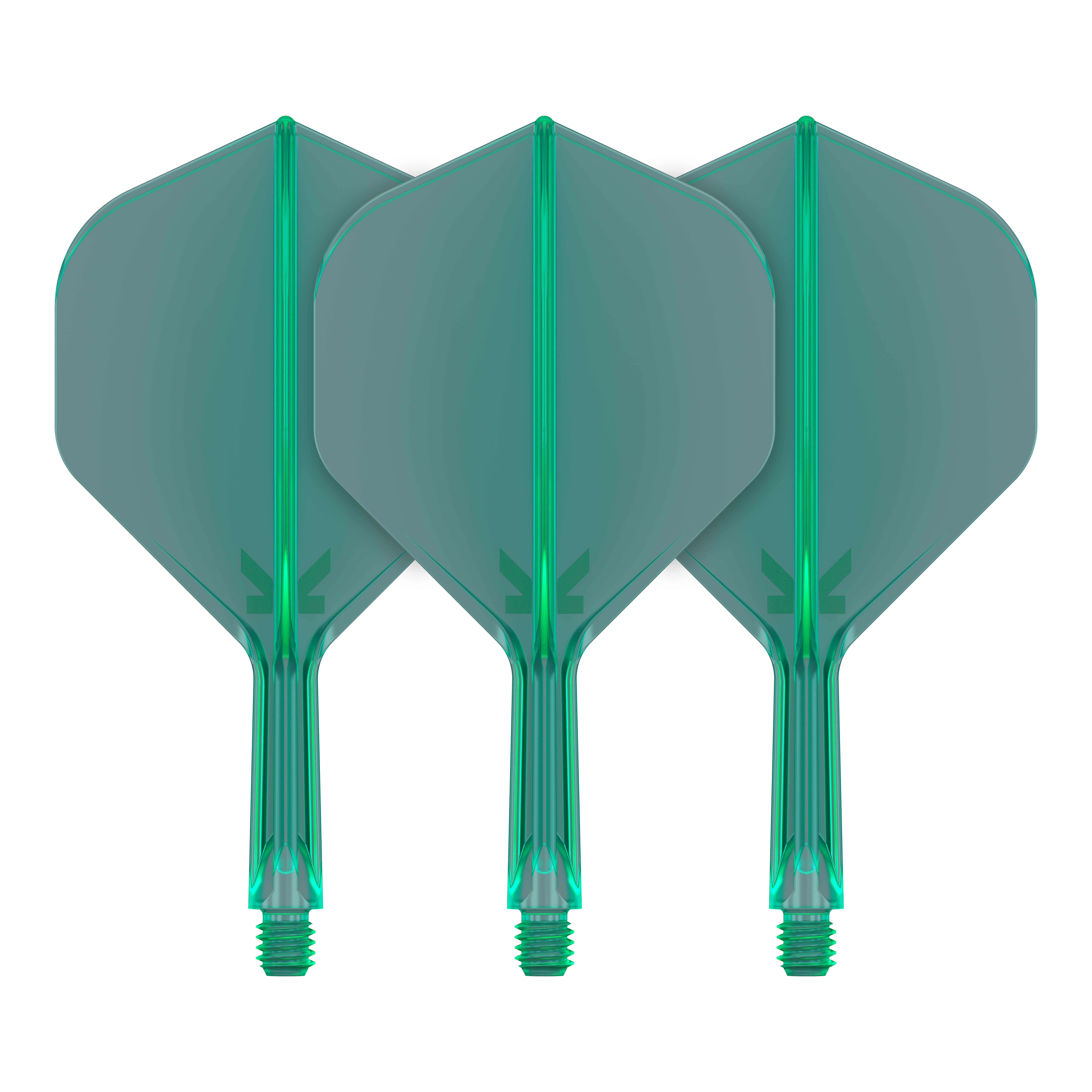 Target K-Flex No2 Standard Flight-System - Gruen In der Aufnahme werden Dart-Flights mit klarer Linienführung gezeigt. Zwei Flights sind im Bild nebeneinander positioniert.