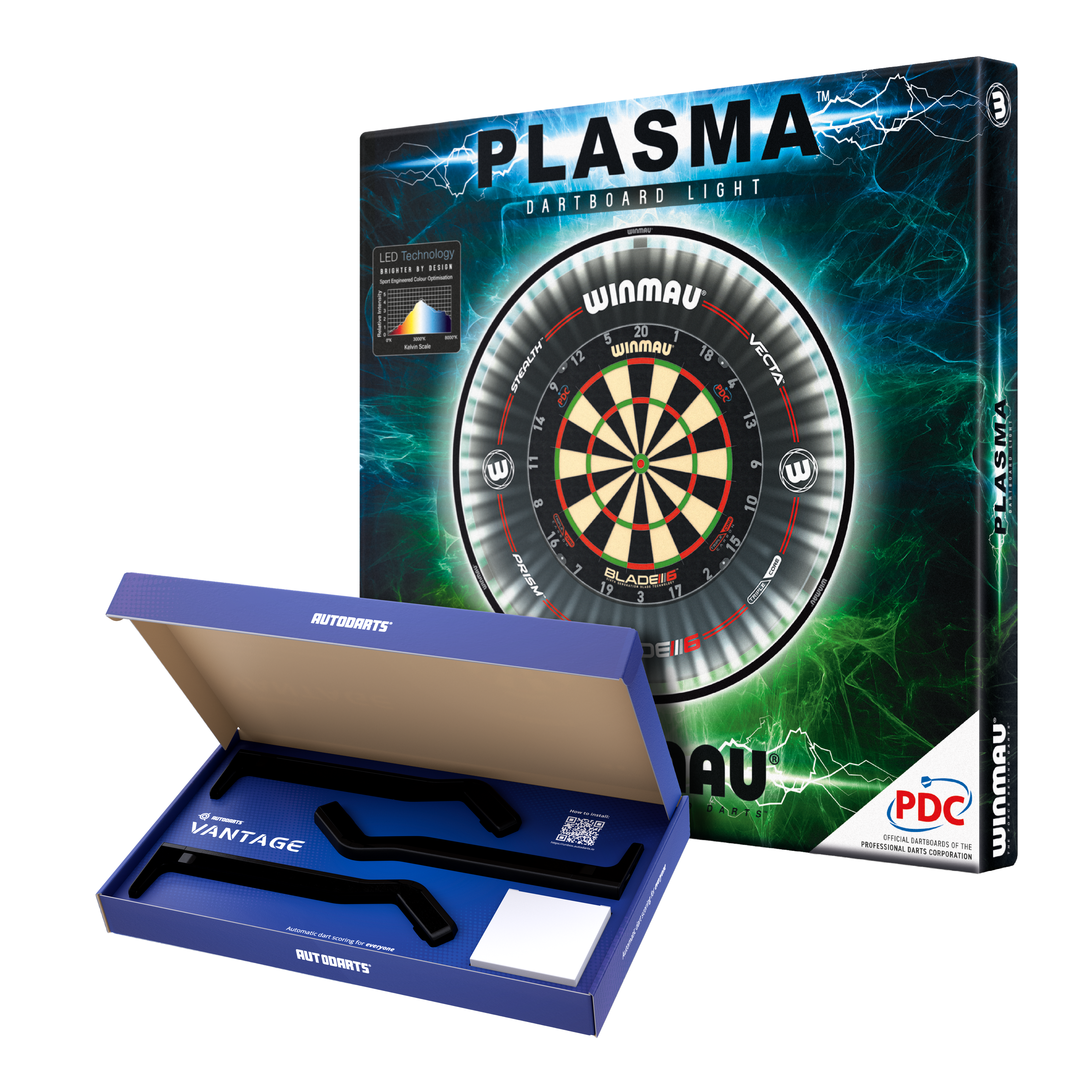 Das Bild zeigt das Autodarts Vantage Auto-Scoring-System. Es ist wahrscheinlich ein System zur automatischen Auswertung von Dartergebnissen.