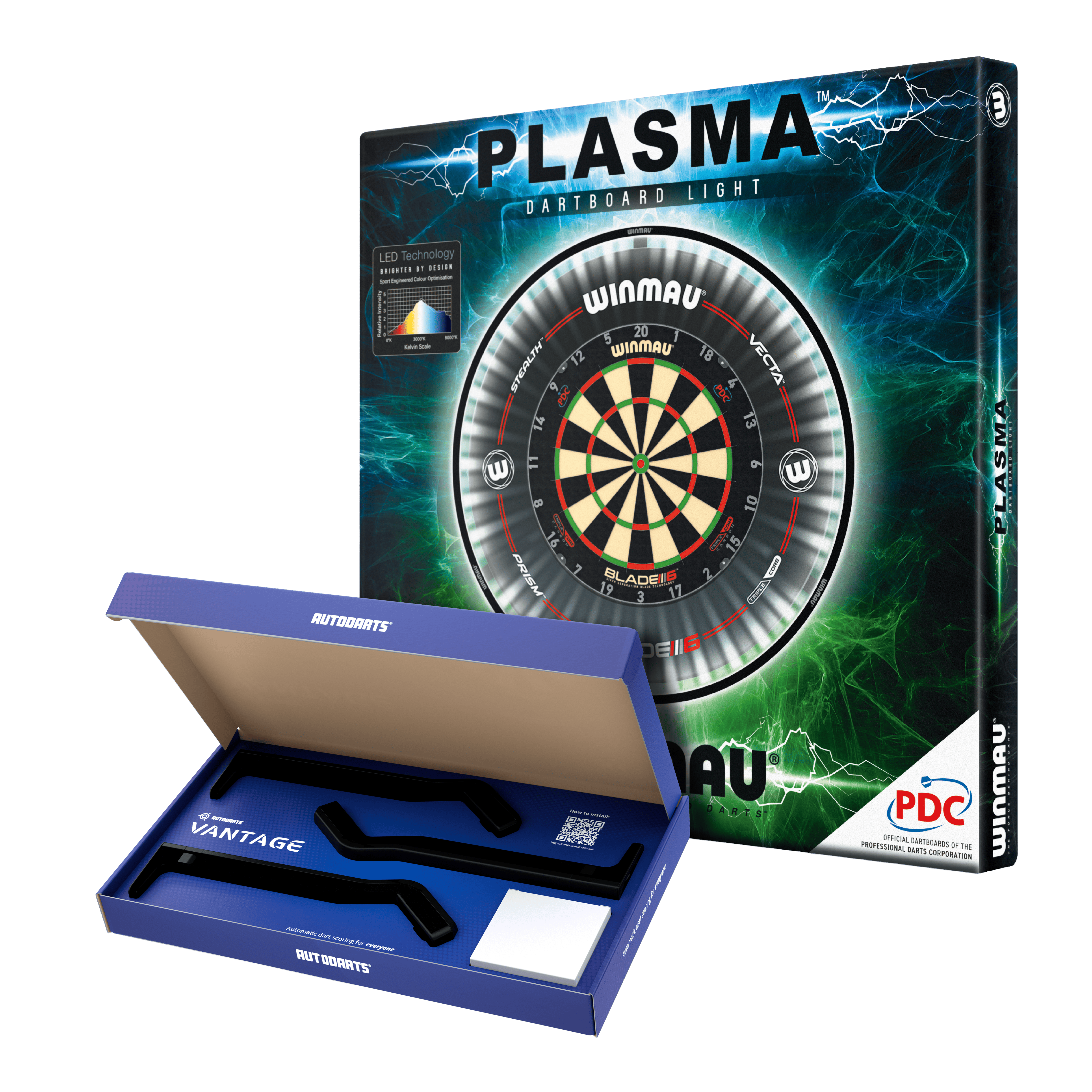 Systém automatického bodování Autodarts Vantage Das Bild zeigt das Autodarts Vantage Auto-Scoring-System. Es ist wahrscheinlich ein System zur automatischen Auswertung von Dartergebnissen.