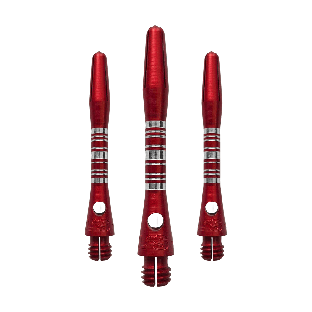 Bulls NL Supra Aluminium Shafts - Rot - 34 mm Dieses Bild zeigt die Bulls NL Supra Aluminium Shafts in Rot, 34 mm lang, als Set. Die Schäfte sind robust und ideal für Dartspieler.