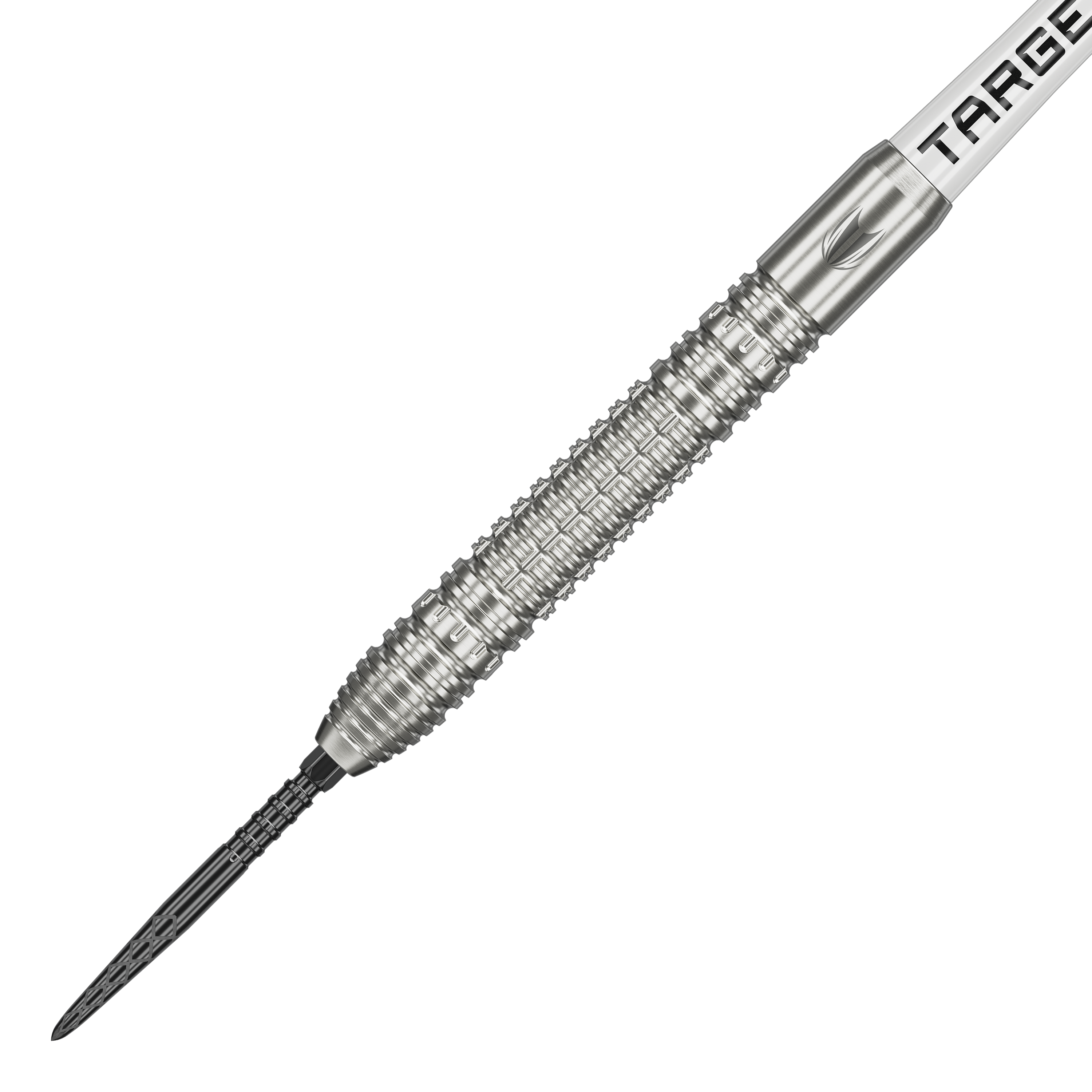 Dardos de acero Target Shane McGuirk GEN1 Swiss Point - 23 g Das Bild zeigt einen Target Shane McGuirk GEN1 Swiss Point Steeldart mit einem Gewicht von 23 Gramm. Der Dartpfeil besteht aus silbernem Metall und hat eine strukturierte Griffzone für besseren Halt.