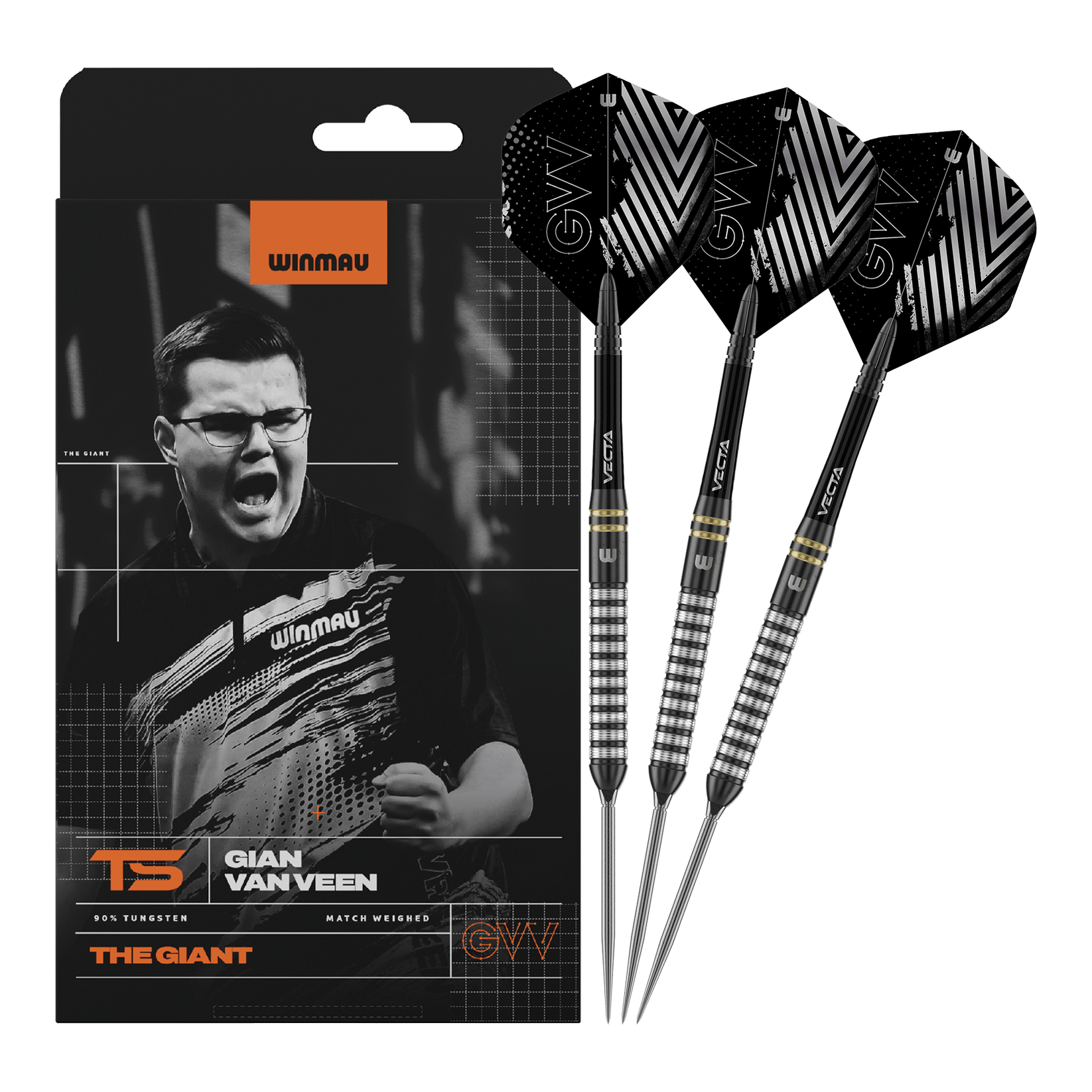 Winmau Gian Van Veen TS Switch Point Steeldarts Abgebildet ist Winmau Gian Van Veen TS Switch Point Steeldarts. Die Darts sind vollständig nebeneinander dargestellt.