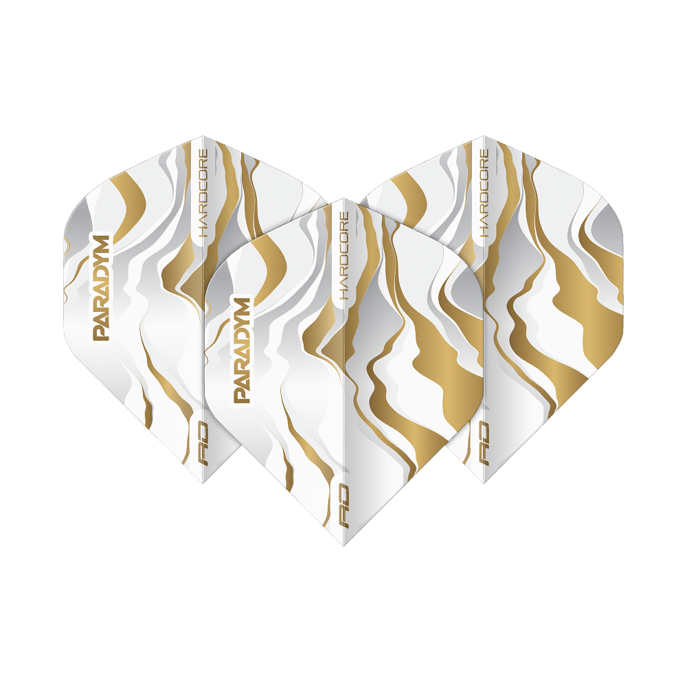 Red Dragon Hardcore Premium Paradym Gold Premium No2 Standardní letky Das Bild zeigt das Set Red Dragon Hardcore Premium Paradym Gold Premium No2 Standard Flights. Die Flights zeichnen sich durch ihr goldfarbenes Design und Premium-Qualität aus.