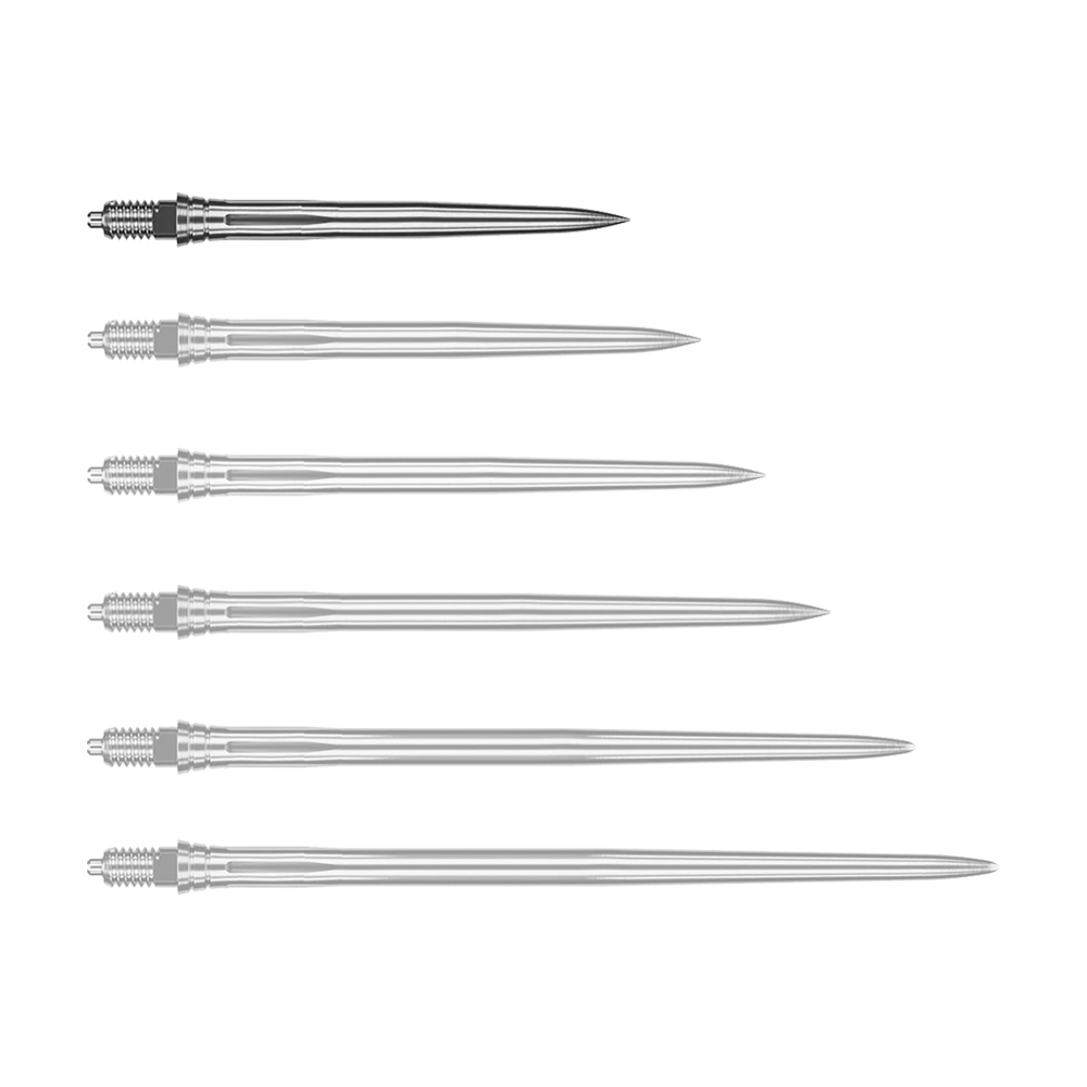 Puntas de dardo Caliburn EZ-EVO - Lisas - Plateadas Abgebildet wird eine weitere glatte silberne Dartspitze, vermutlich in einer anderen Perspektive. Die Spitze scheint aus Metall zu bestehen.