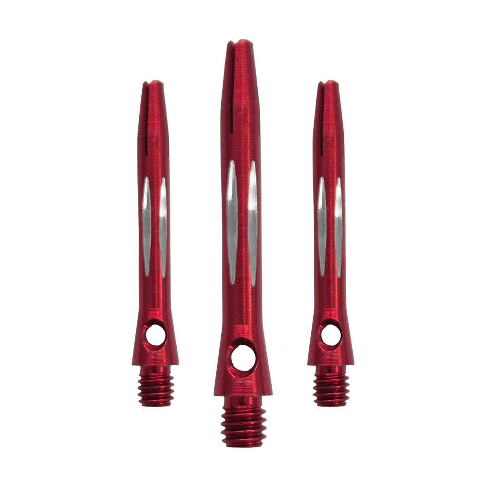 Hliníkové hřídele řezané diamantem - červené - 35 mm Hier sieht man den Diamond Cut Aluminium Shafts - Rot - 35mm als Set. Es sind mehrere rote Aluminium-Dartschäfte mit Diamantschliff im Set enthalten.