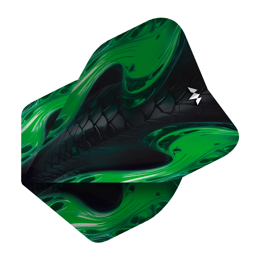 Standardní lety Mission Solo Venom No2 Das Bild zeigt die "Mission Solo Venom No2 Standard Flights" mit einem auffälligen grünen und schwarzen Design. Das Muster erinnert an Schlangenhaut und verleiht der Flight einen dynamischen Look.