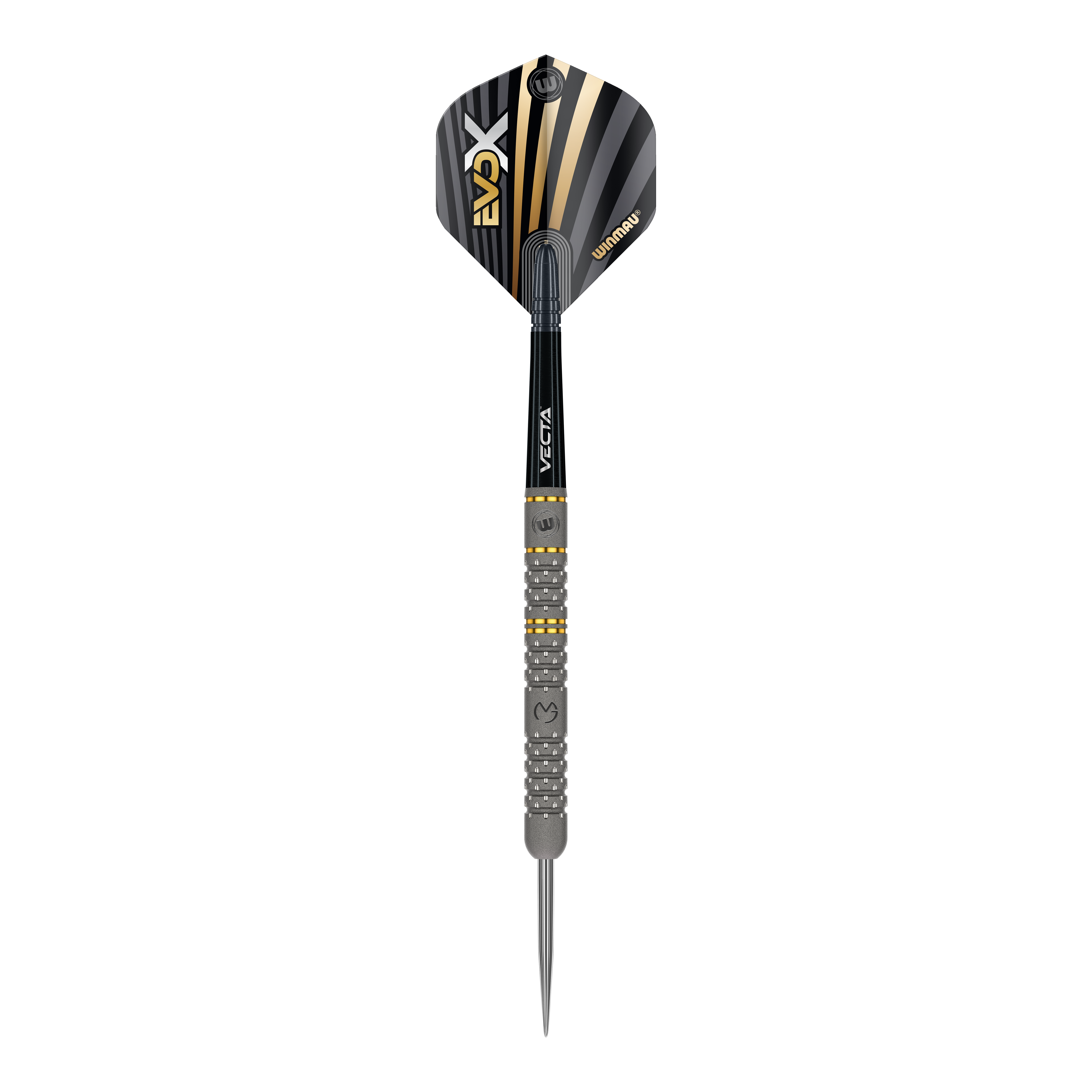 Ocelové šipky Winmau Michael Van Gerwen Evo-X Dies ist ein Winmau Michael Van Gerwen Evo-X Steeldart. Der Dartpfeil hat ein schwarz-goldenes Design und eine strukturierte Griffzone.