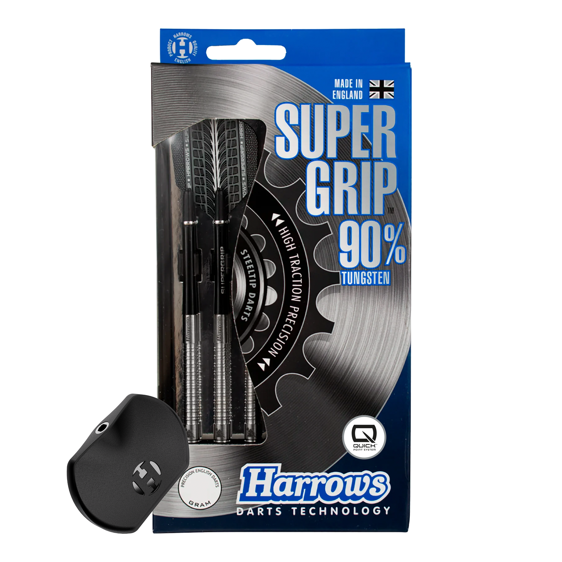 Freccette in acciaio Harrows Supergrip 90 Quick Point Abgebildet ist der Harrows Supergrip 90 Quick Point Steeldarts. Die Dartpfeile sind detailliert dargestellt.