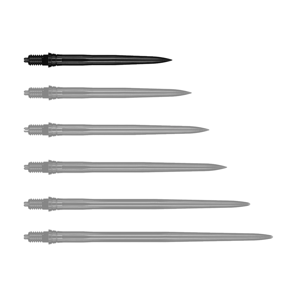 Puntas de dardo Caliburn EZ-EVO - Suaves - Negras Das Bild zeigt schwarze Dartspitzen mit glatter Oberfläche, vermutlich 28 mm lang. Die Datei trägt den Namen EVO181_Caliburn_EZ-EVO_Dartspitzen_Smooth_Schwarz_28mm_1.