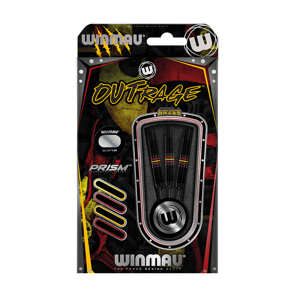 Winmau Outrage V1 Black Coated Mosazné měkké šipky - 18g