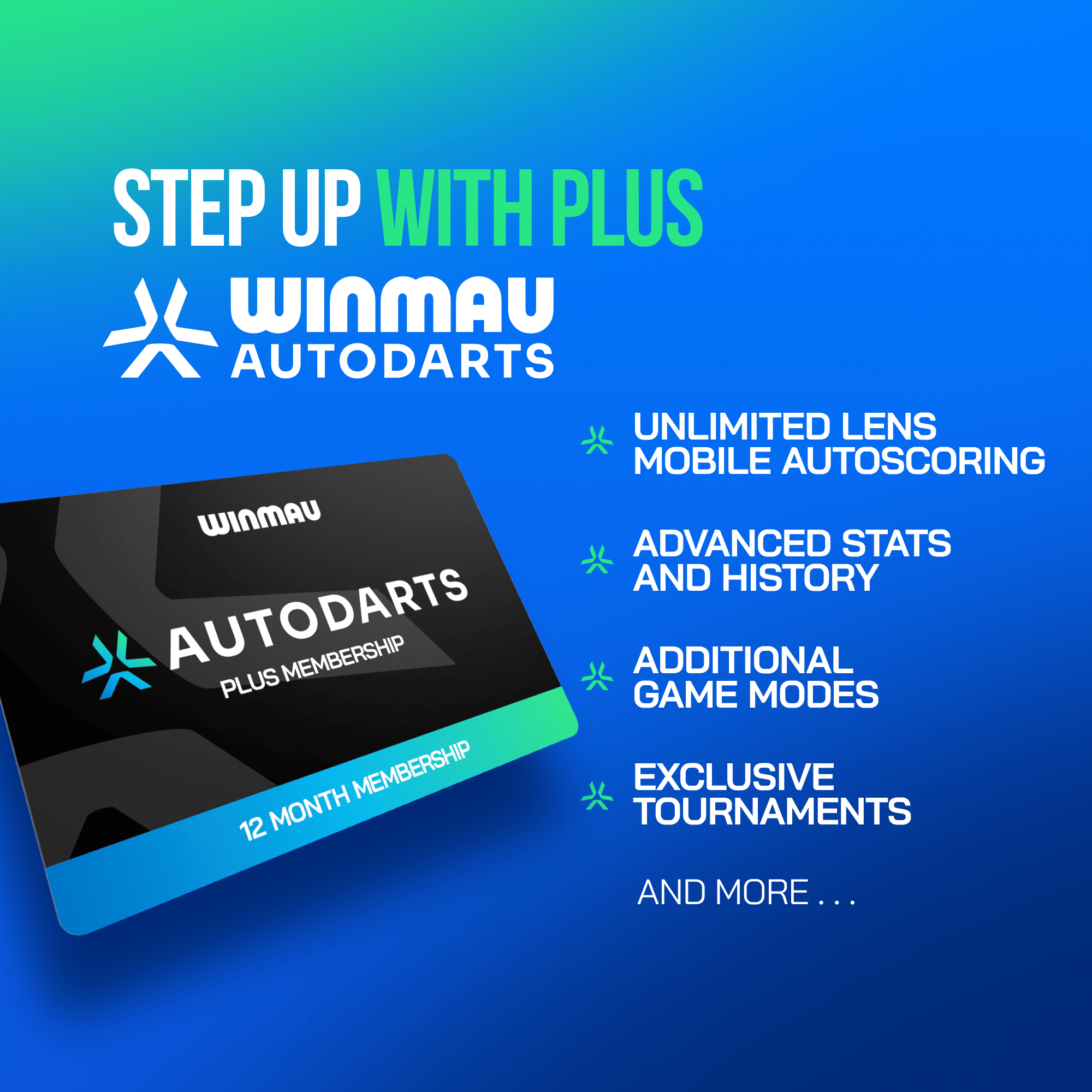 Pacchetto che include supporto per dispositivi Winmau e abbonamento di 12 mesi. Das Produktbild zeigt das Winmau Device Stand & 12 Monate Membership Bundle. Es kombiniert einen Dart-Geräteständer mit einem Mitgliedschaftspaket für zwölf Monate.