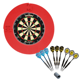 Winmau Blade 6 Bundle with 9 McDart steel darts and catch ring