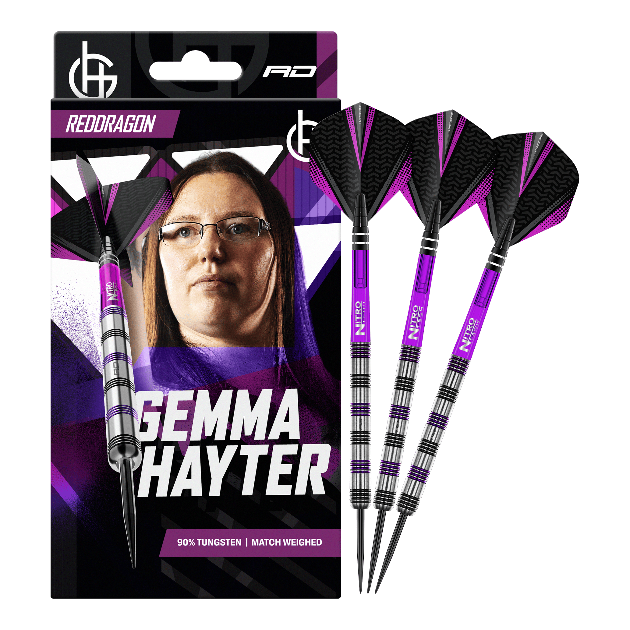 Dieses Bild zeigt die Red Dragon Gemma Hayter Steeldarts - 22g in ihrer vollen Länge. Die Darts sind speziell für Präzision und Kontrolle entwickelt.