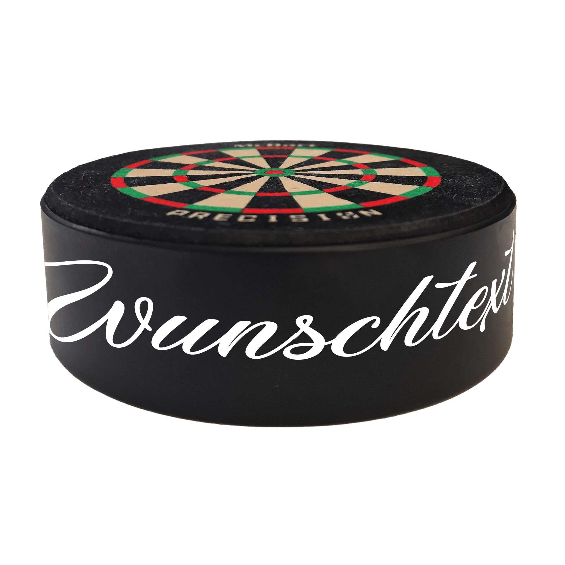 McDart Precision Mini Dartboard mit Wunschtext Abgebildet ist ein Produkt mit dem Dateinamen 765_McDart_Mini_Precision_Dartboard_Darthalter_2_WeatherSunday. Es handelt sich wahrscheinlich um ein Dartboard oder Zubehör.