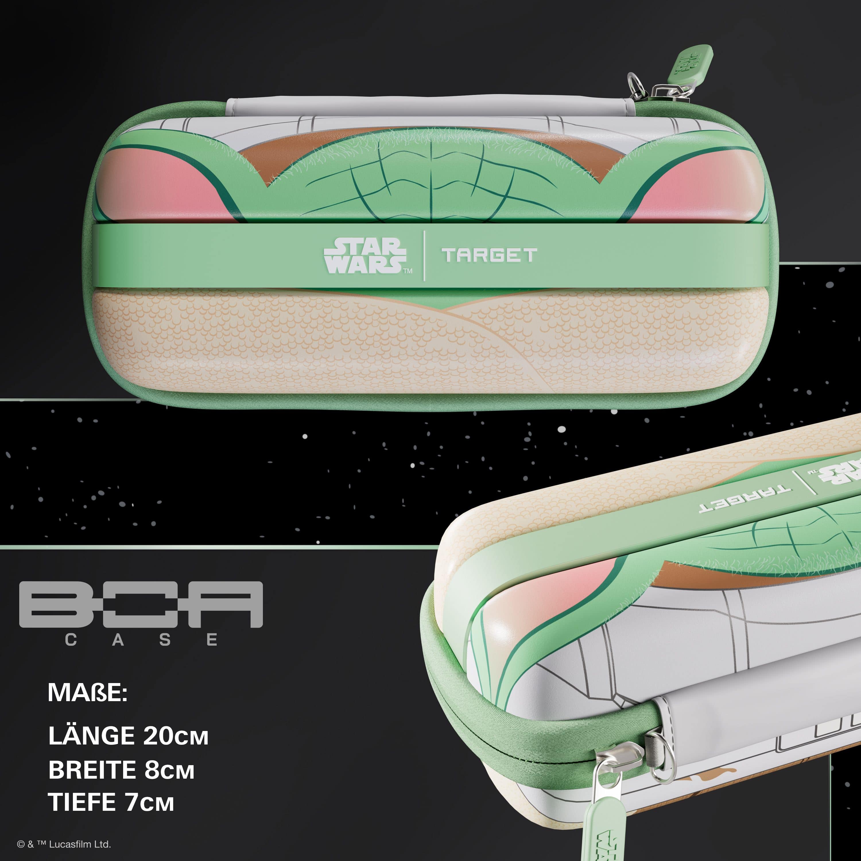 Pouzdro na šipky Target Star Wars Boa - Grogu Dies ist das Target Star Wars Boa Dartcase - Grogu mit einem einzigartigen Star Wars Motiv. Die Tasche schützt Darts und Zubehör auf stilvolle Weise.