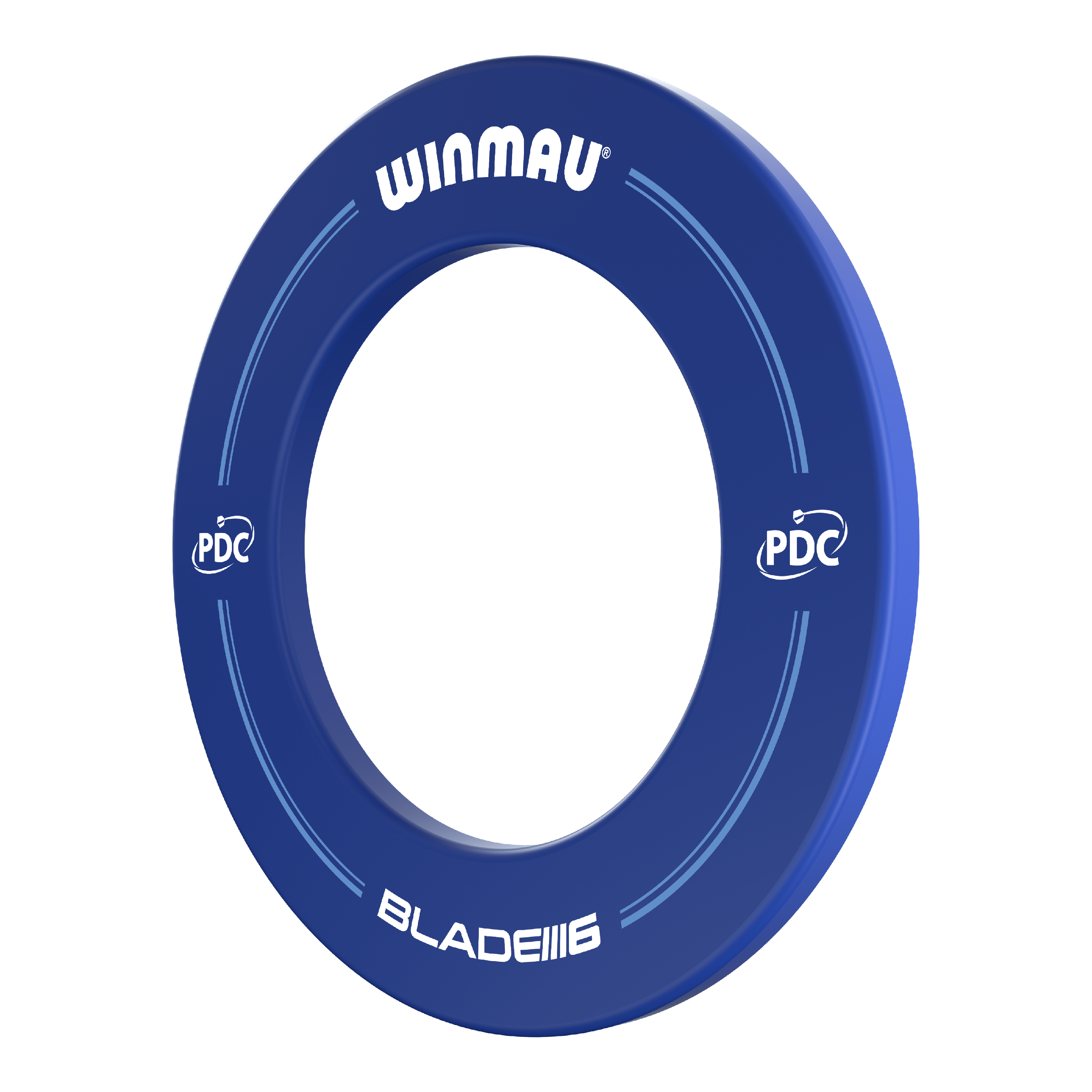 Kryt terče Winmau PDC - modrý Das Bild zeigt einen blauen Dartboard-Surround der Marke Winmau mit der Aufschrift "PDC" und "Blade 6". Er schützt die Wand rund um die Dartscheibe vor Treffern.