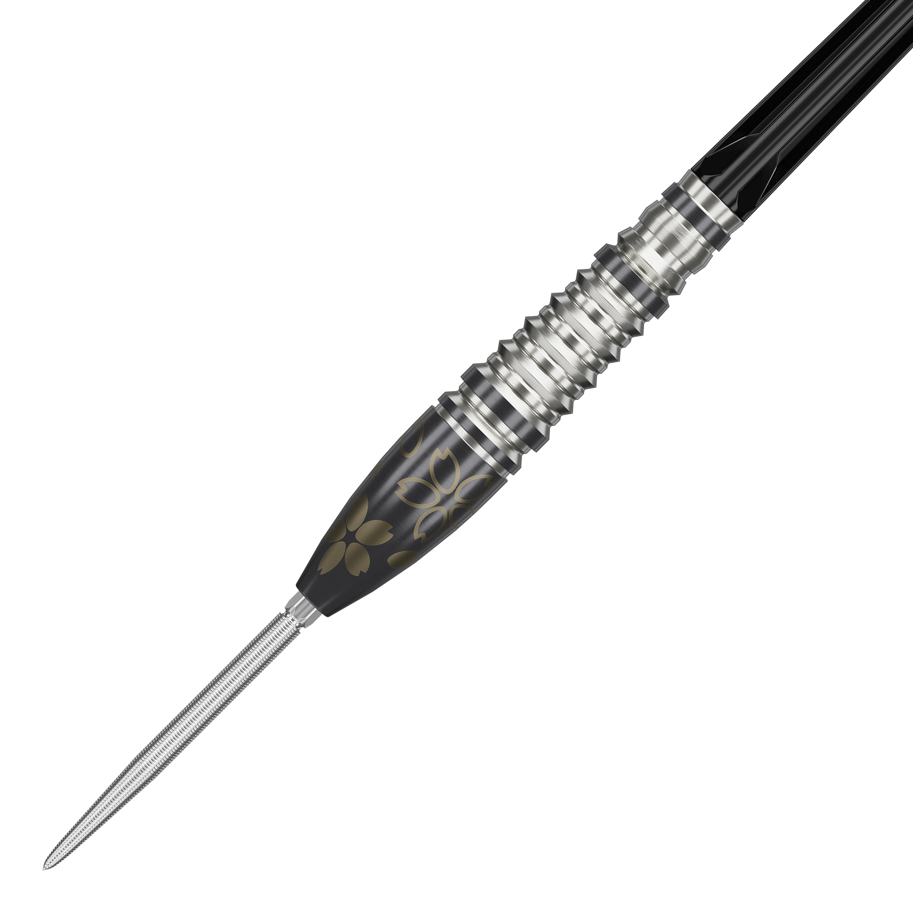 Dardos de acero Target Japan Junya Koikawa Charm Smash GEN3 Swiss Point - 23 g Dies ist ein Target Japan Junya Koikawa Charm Smash GEN3 Swiss Point Steeldart mit einem Gewicht von 23g. Der Dart hat ein elegantes Design mit silbernen Rillen und schwarzen sowie goldenen Verzierungen.