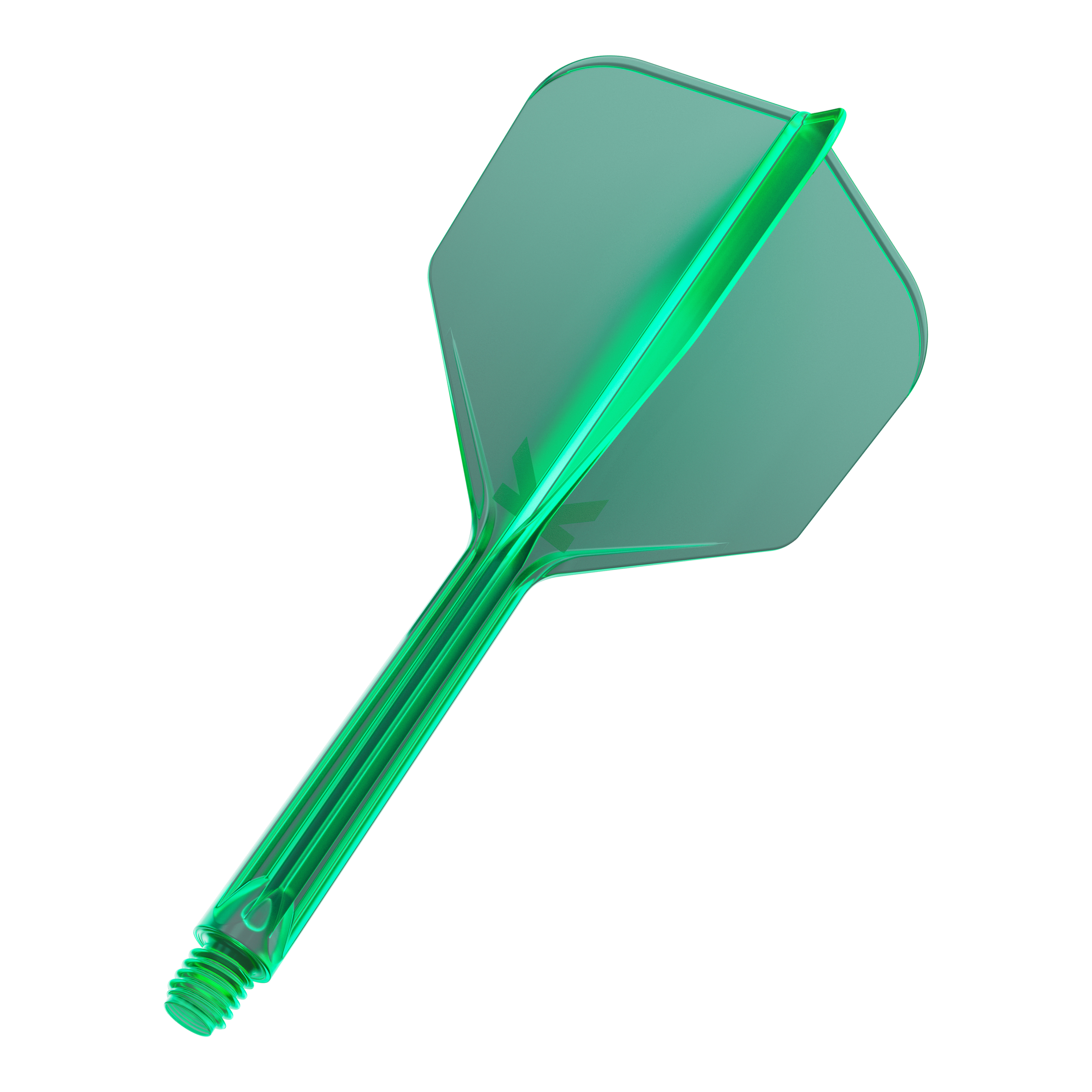 Letový systém Target K-Flex No6 - zelený Darts mit besonderer Flight-Länge sind zu sehen. Die Spitzen sind symmetrisch ausgerichtet.