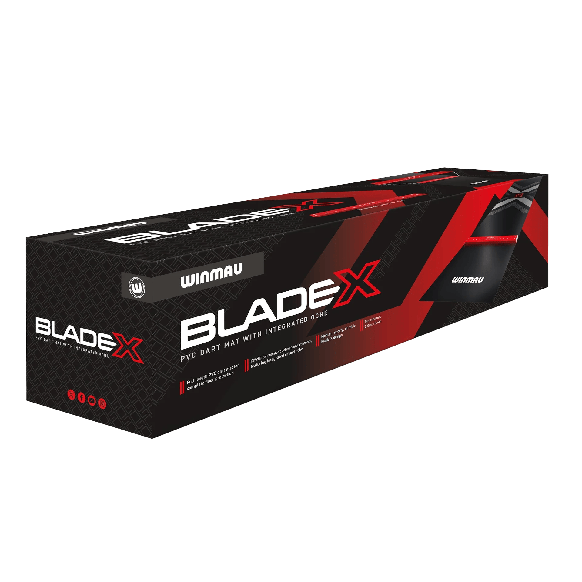 Winmau Blade X PVC Dart Mat Dieses Bild präsentiert die Winmau Blade X PVC Dartmatte. Sie bietet festen Halt und verhindert Schäden am Boden beim Dartspielen.