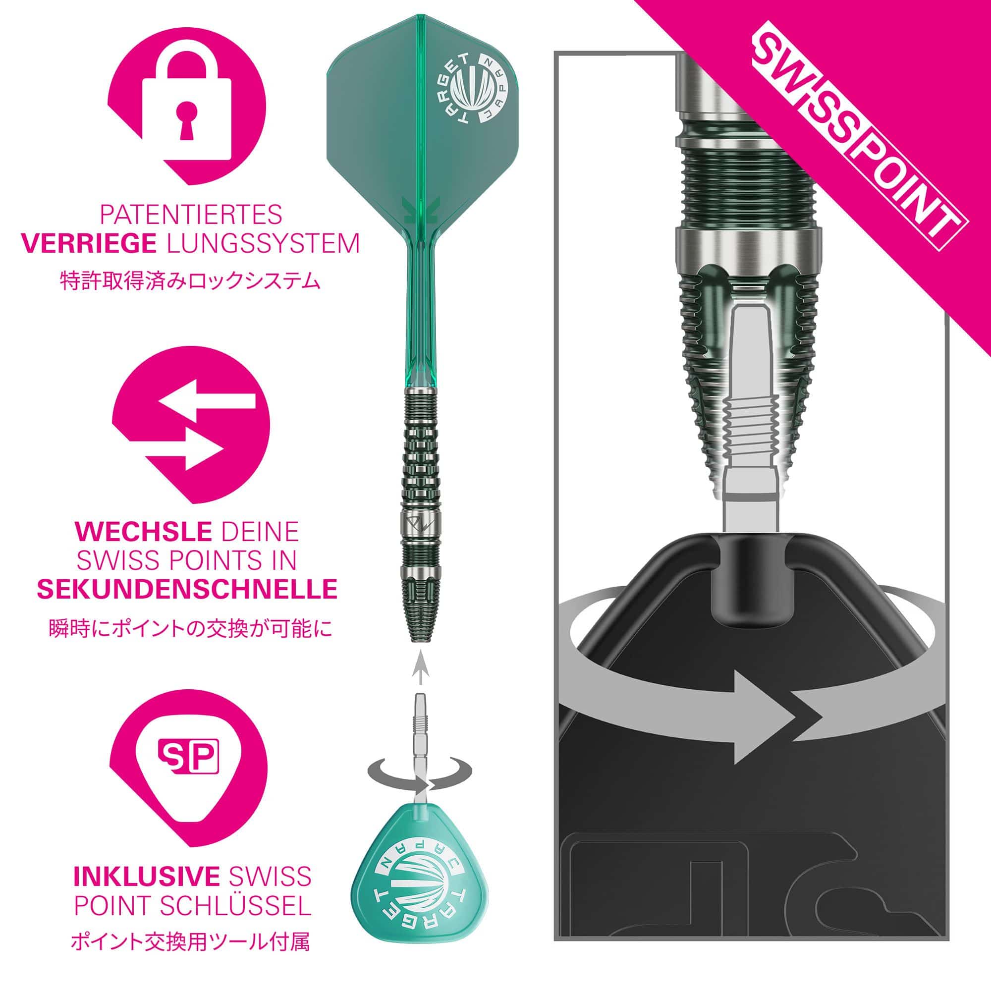 Zu sehen sind die Target Japan Prime Series PW GEN 3 Swiss Point Steeldarts - 23g. Diese Darts sind ideal für professionelle Dartspieler.