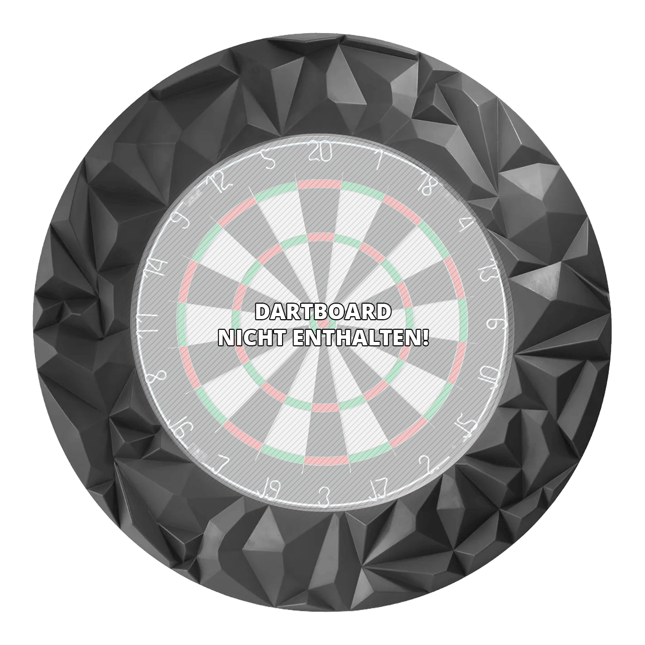 Das Produkt Precise 180 3D Dartboard Surround Subterra - Graphite wird hier dargestellt. Es schützt Ihre Wand und wertet das Dartboard optisch auf.