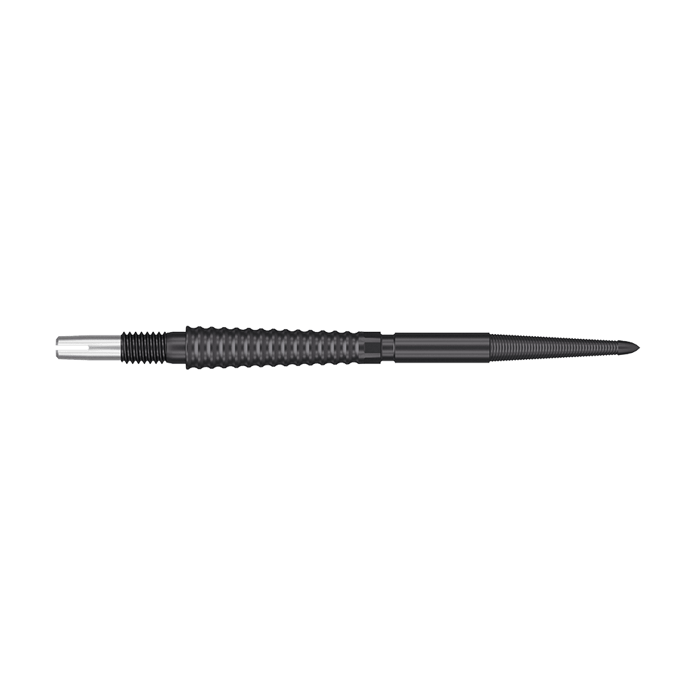 Target Swiss Storm LNC dart tips - Black Das Bild zeigt eine schwarze 35mm Dartspitze. Sie hat ein geriffeltes Griffstück für besseren Halt.