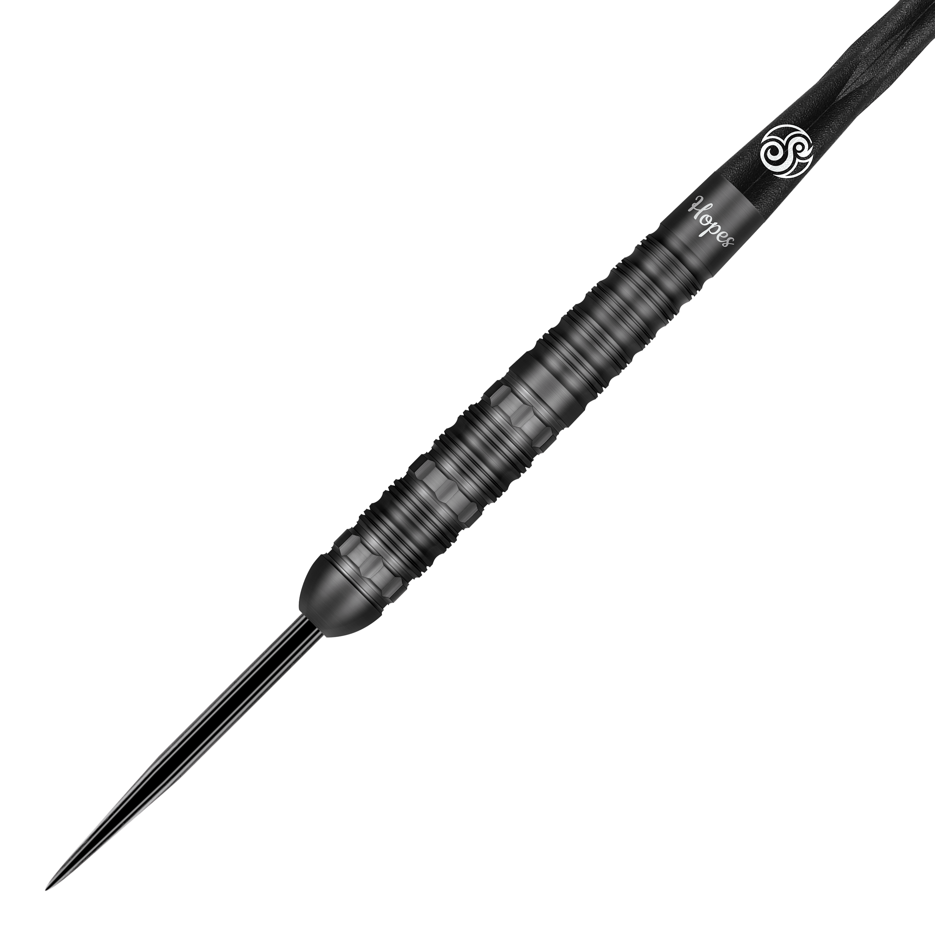 Shot Pro-Series Haupai Puha 2 steel darts - 24g Das Bild zeigt einen schwarzen Steeldart aus der Shot Pro-Series Haupai Puha 2 mit 24 Gramm Gewicht. Der Dartpfeil hat ein modernes, geriffeltes Design für besseren Halt.