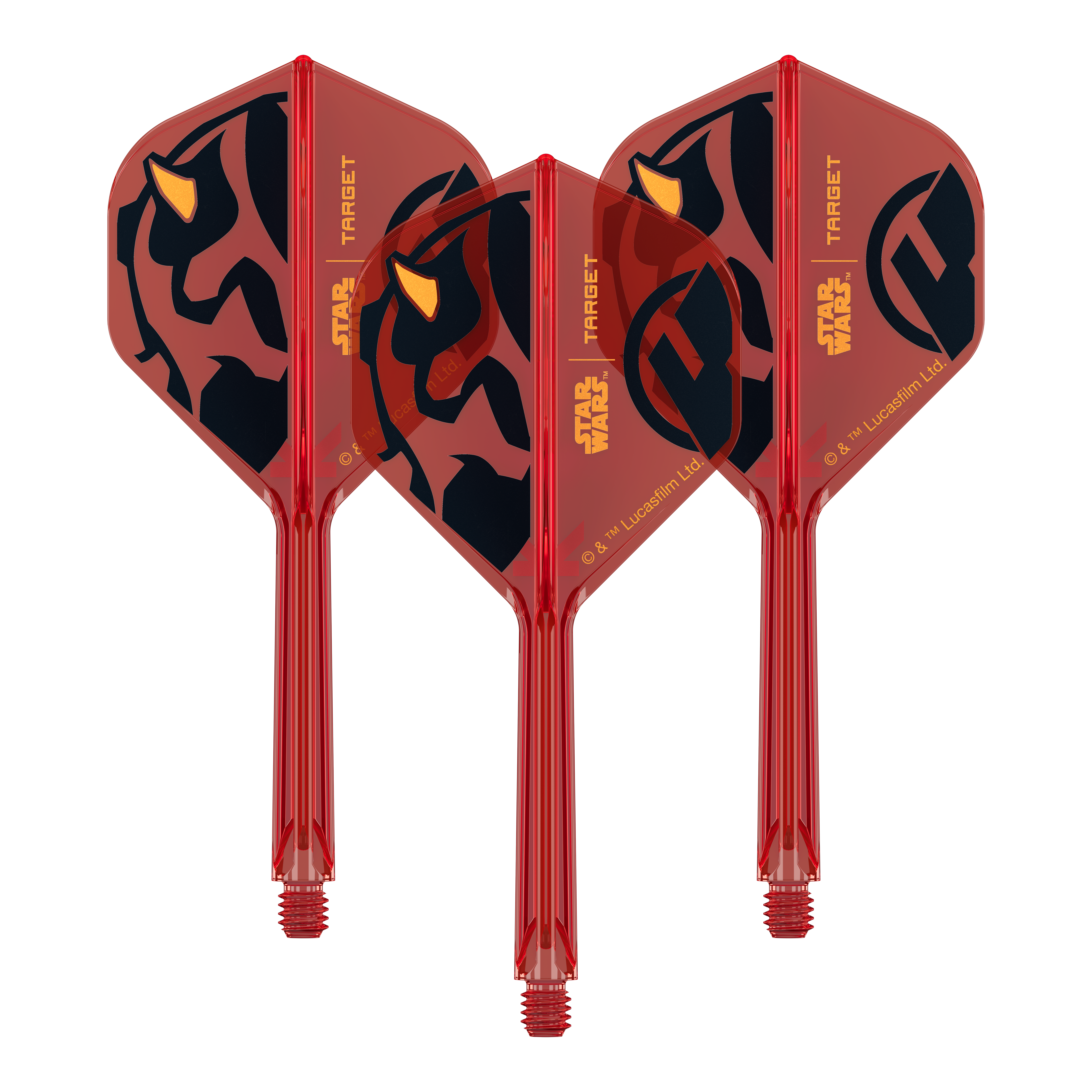 Target Star Wars K-Flex Darth Maul No2 Standard Flights Ein Set von Dart-Flights der Star Wars KFlex Darth Maul No2 Serie ist zu sehen. Die Flights sind mittellang und 33 mm groß.
