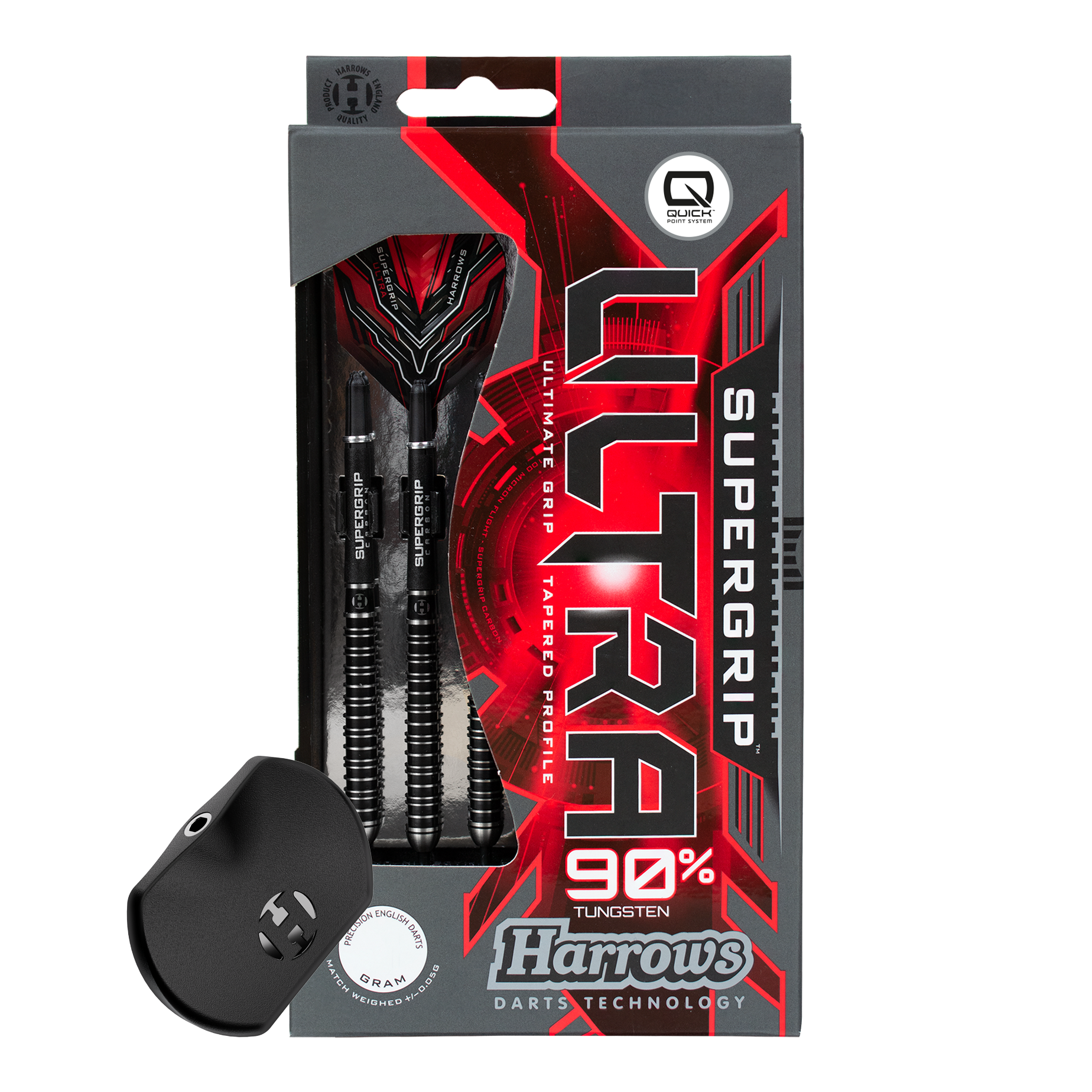 Šipky Harrows Supergrip Ultra Quick Point ocelové Hier wird das Harrows Supergrip Ultra Quick Point Steeldarts Set gezeigt. Die Features sind im Detail sichtbar.