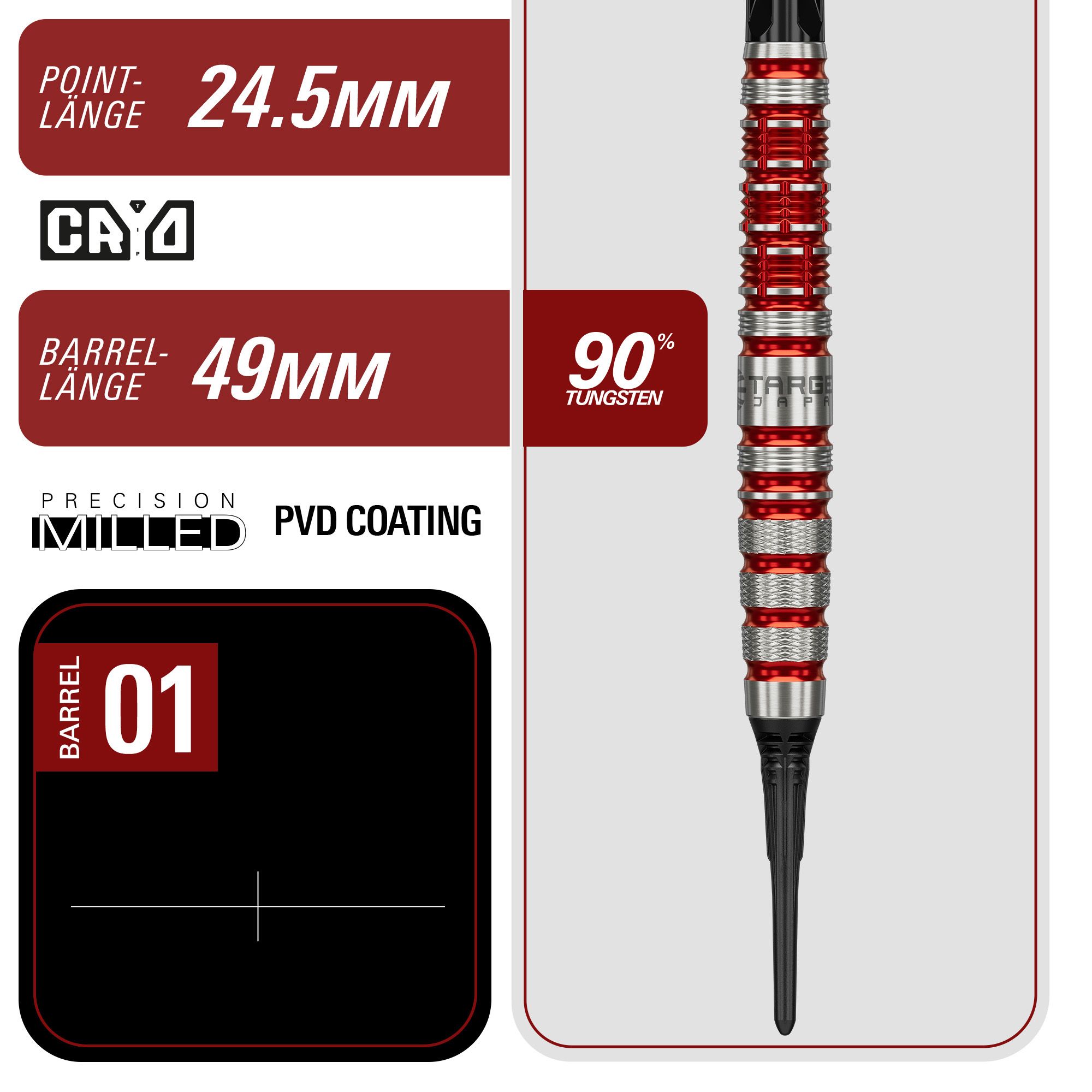 Zu sehen sind die Target Black Marque Spinel Softdarts mit 21,5g Gewicht. Perfekt geeignet für anspruchsvolle Dartspieler.