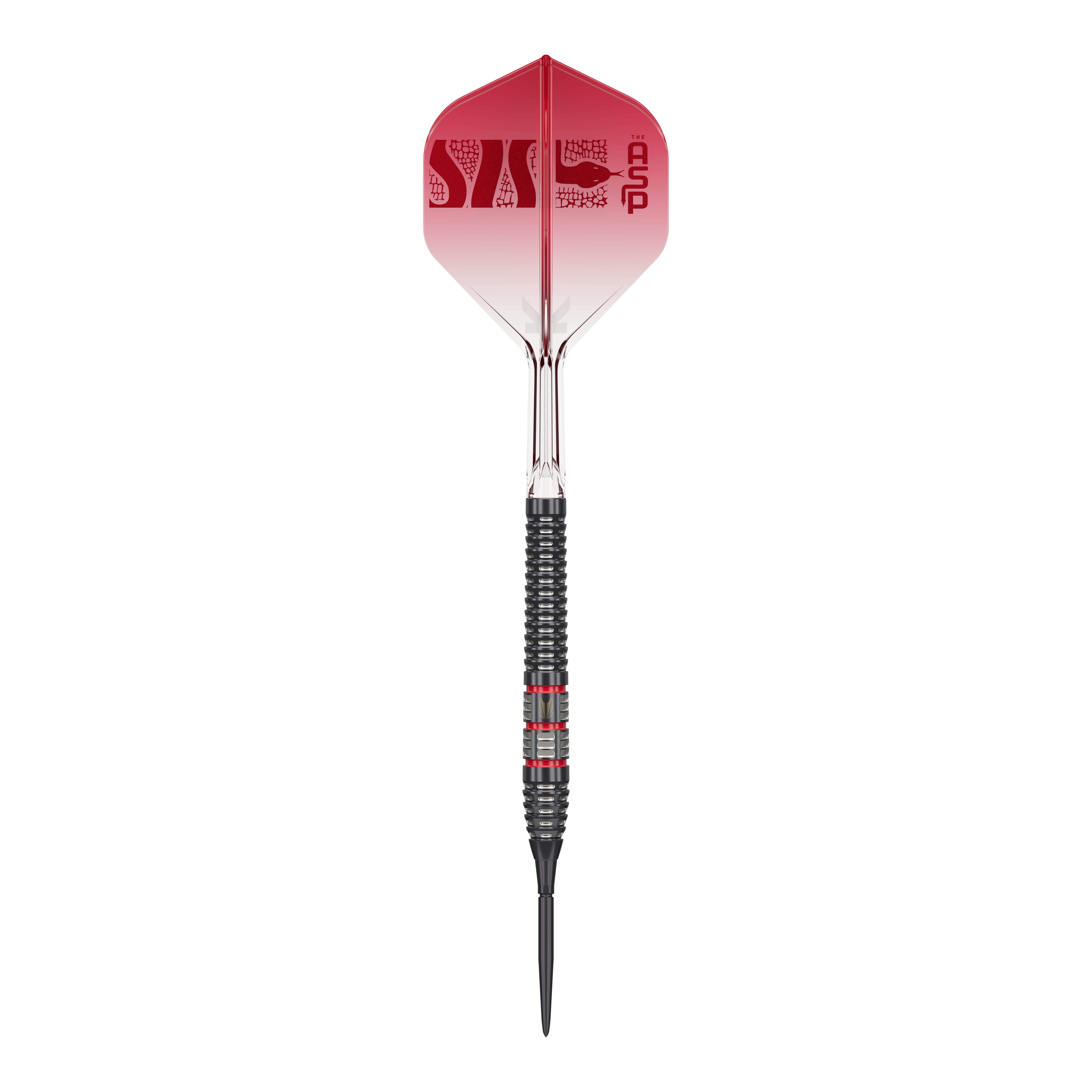 Šipky Target Nathan Aspinall 95K Swiss Point Steel Foto von Target Nathan Aspinall 95K Swiss Point Steeldarts. Die Steeldarts sind aus einer bestimmten Perspektive zu sehen.