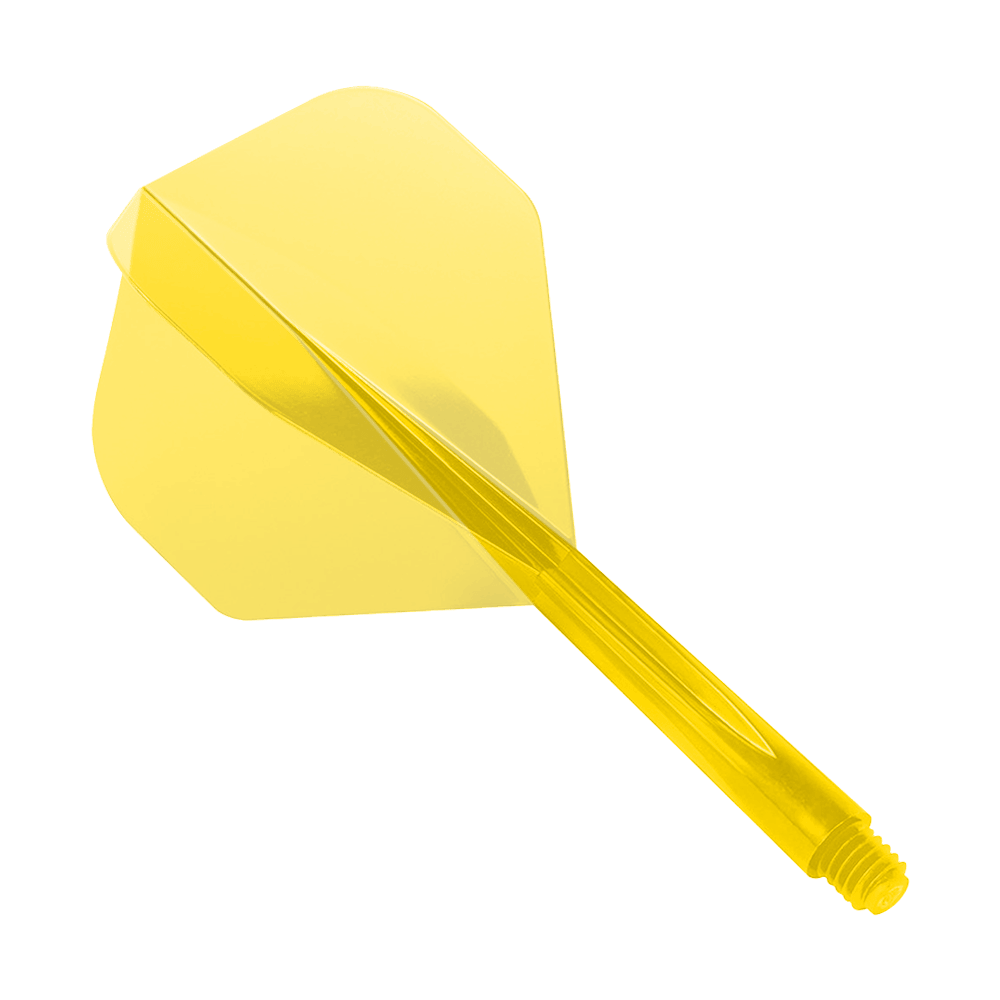 Condor Axe Clear Yellow Flight-System Standard Das Bild zeigt das Produkt "Condor Axe Clear Yellow Flight-System Standard". Es handelt sich um eine transparente gelbe Dartflügel- und Schaft-Kombination.