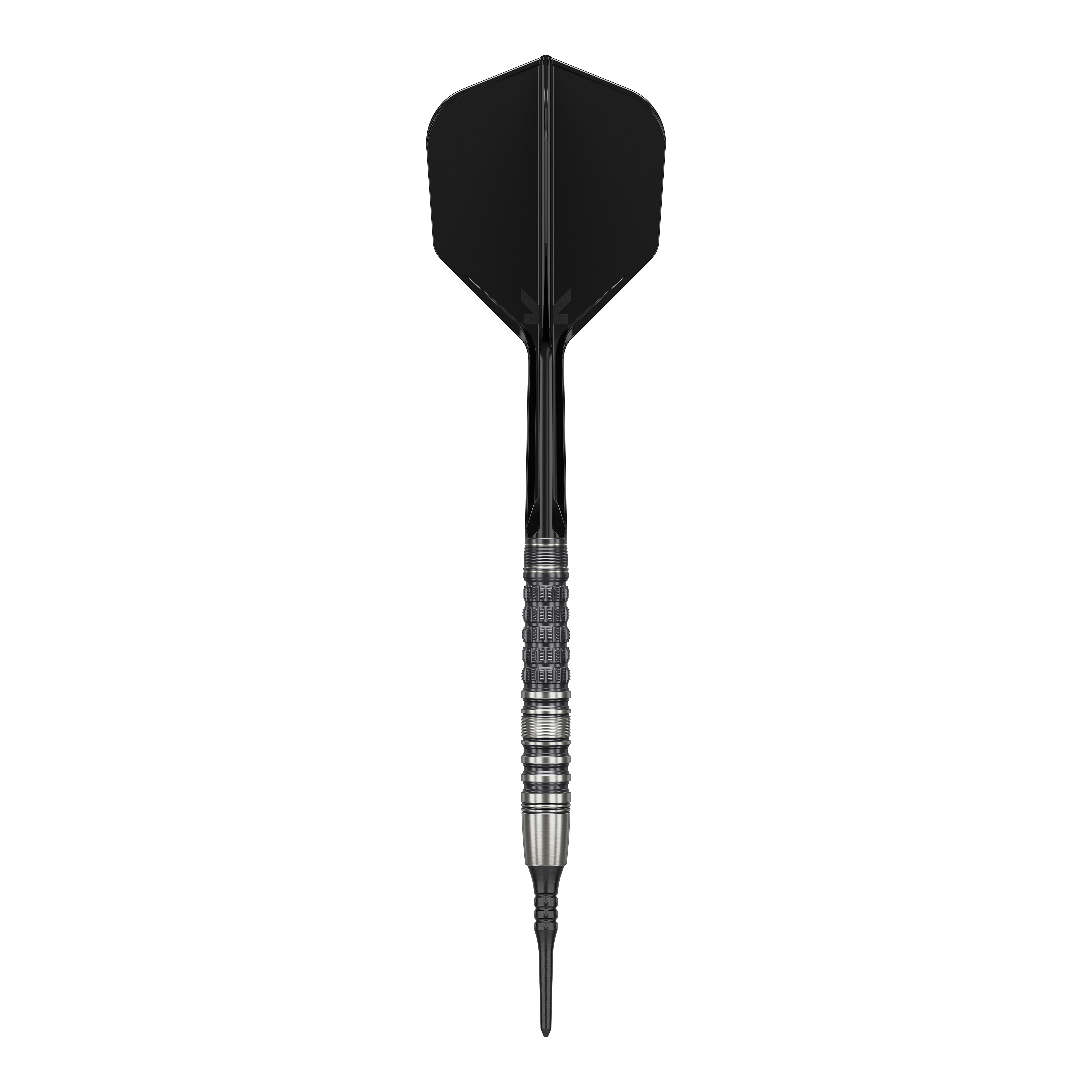Dardos blandos Target Japan Black Marque Lumiere GEN3 - 18,5 g Das Bild zeigt einen Softdart mit schwarzer Spitze, schwarzem Shaft und Flight sowie einem silbernen, strukturierten Barrel. Es handelt sich um den "Target Japan Black Marque Lumiere GEN3 Softdarts - 18,5g".
