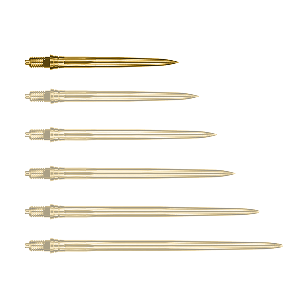 Puntas de dardo Caliburn EZ-EVO - Suaves - Doradas Auf dem Bild ist eine einzelne goldene Dartspitze zu sehen, vermutlich 28mm lang. Es handelt sich um eine Caliburn EZ-EVO Dartspitze der Variante Smooth.