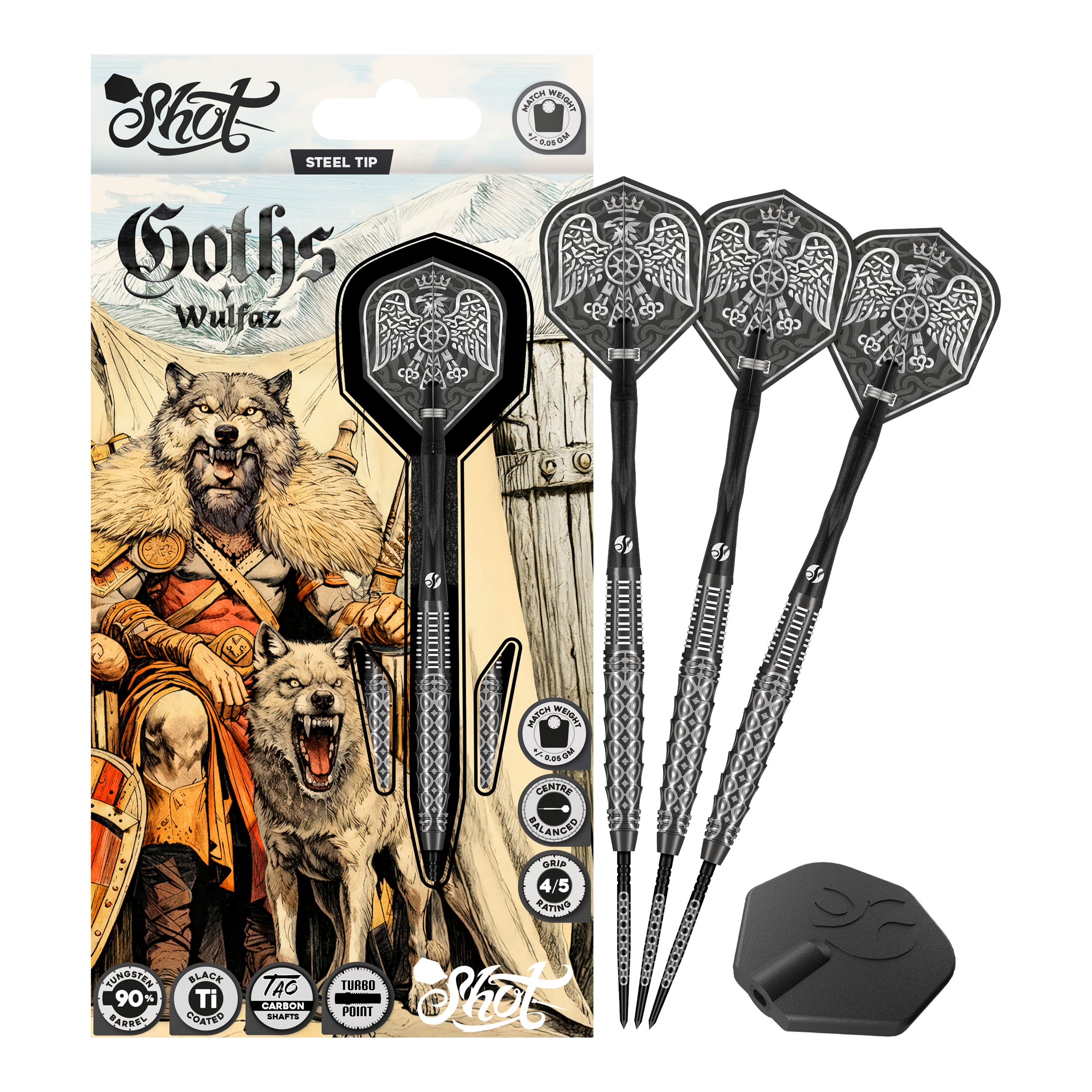 Shot Goths Wulfaz Turbo Point Steel Darts - 23g Shot Goths Wulfaz Turbo Point Steel Darts - 23g