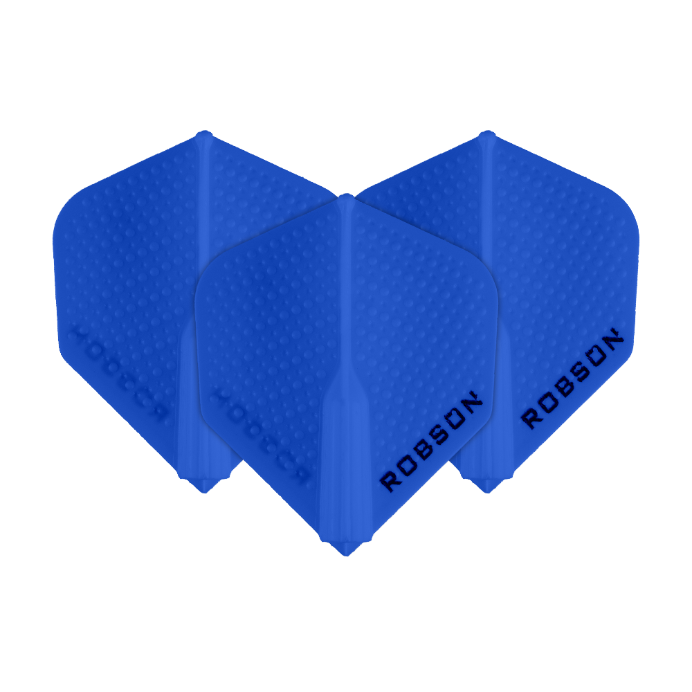 Robson Plus Dimple Flights - Blau Das Bild zeigt drei blaue Robson Plus Dimple Flights. Sie haben eine strukturierte Oberfläche und den Schriftzug "ROBSON" aufgedruckt.