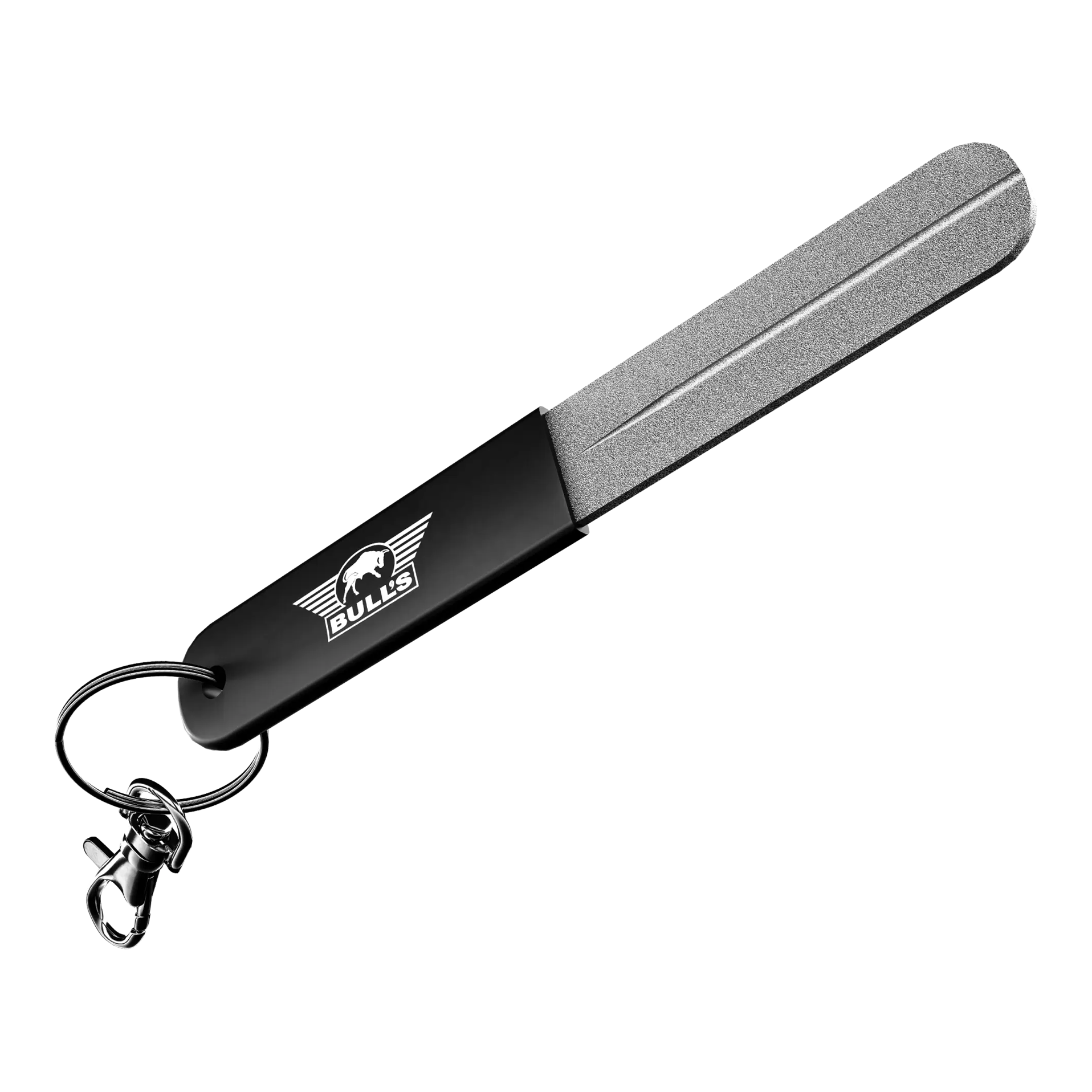 Abgebildet ist der Bulls NL Hand Sharpener Schleifstein, ein Werkzeug zum Schärfen von Dartspitzen. Man sieht den Schleifstein aus einer anderen Perspektive.
