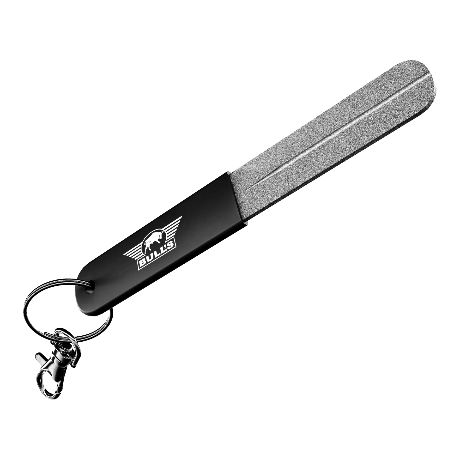 Piedra de afilar para afilador manual Bulls NL Abgebildet ist der Bulls NL Hand Sharpener Schleifstein, ein Werkzeug zum Schärfen von Dartspitzen. Man sieht den Schleifstein aus einer anderen Perspektive.