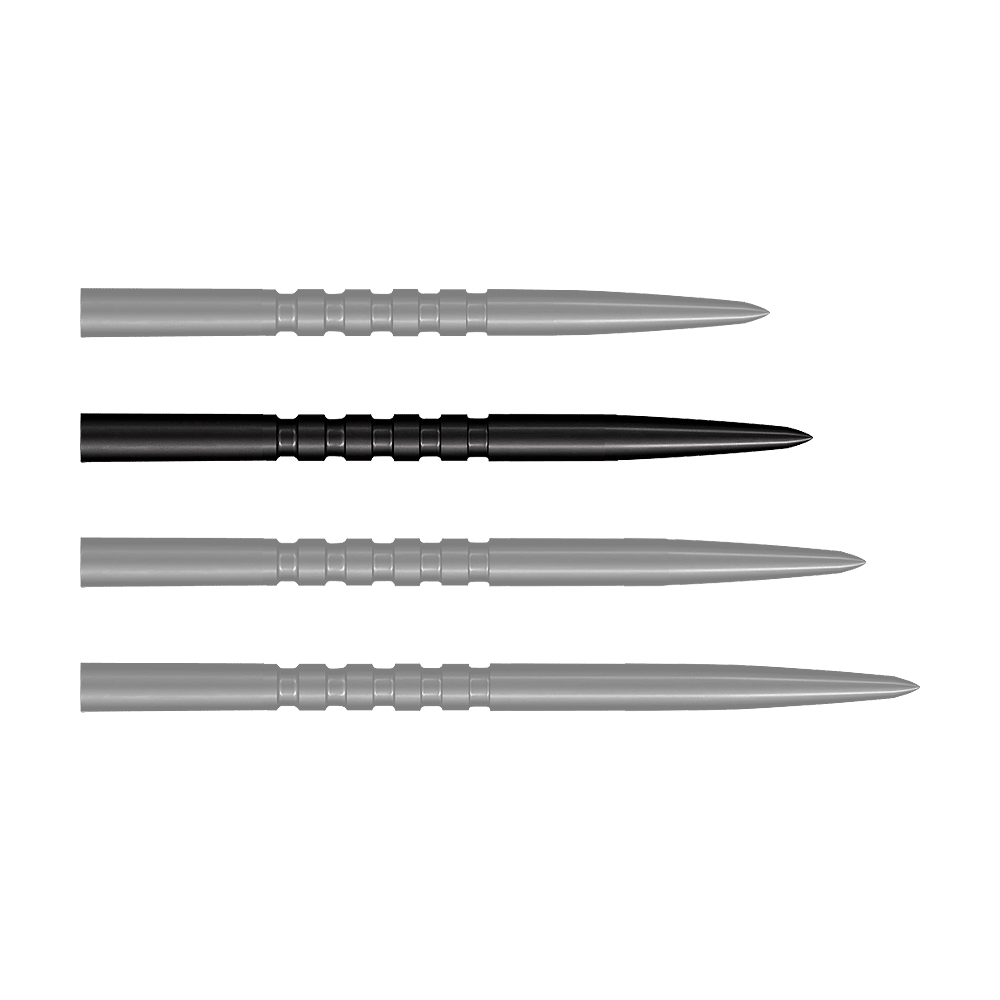 Zu sehen sind schwarze Steeldartspitzen. Dies ist das Modell Grip Point in 35 mm Länge.