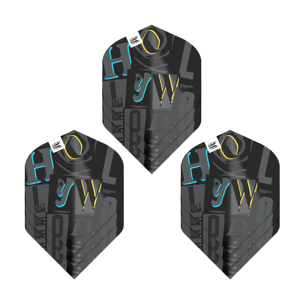 Target Pro Ultra Chris Dobey No2 Standard Flights - 3 Sets Das Bild zeigt drei Sets der "Target Pro Ultra Chris Dobey No2 Standard Flights". Die Flights sind schwarz mit farbigen Akzenten und modernen Schriftzügen gestaltet.