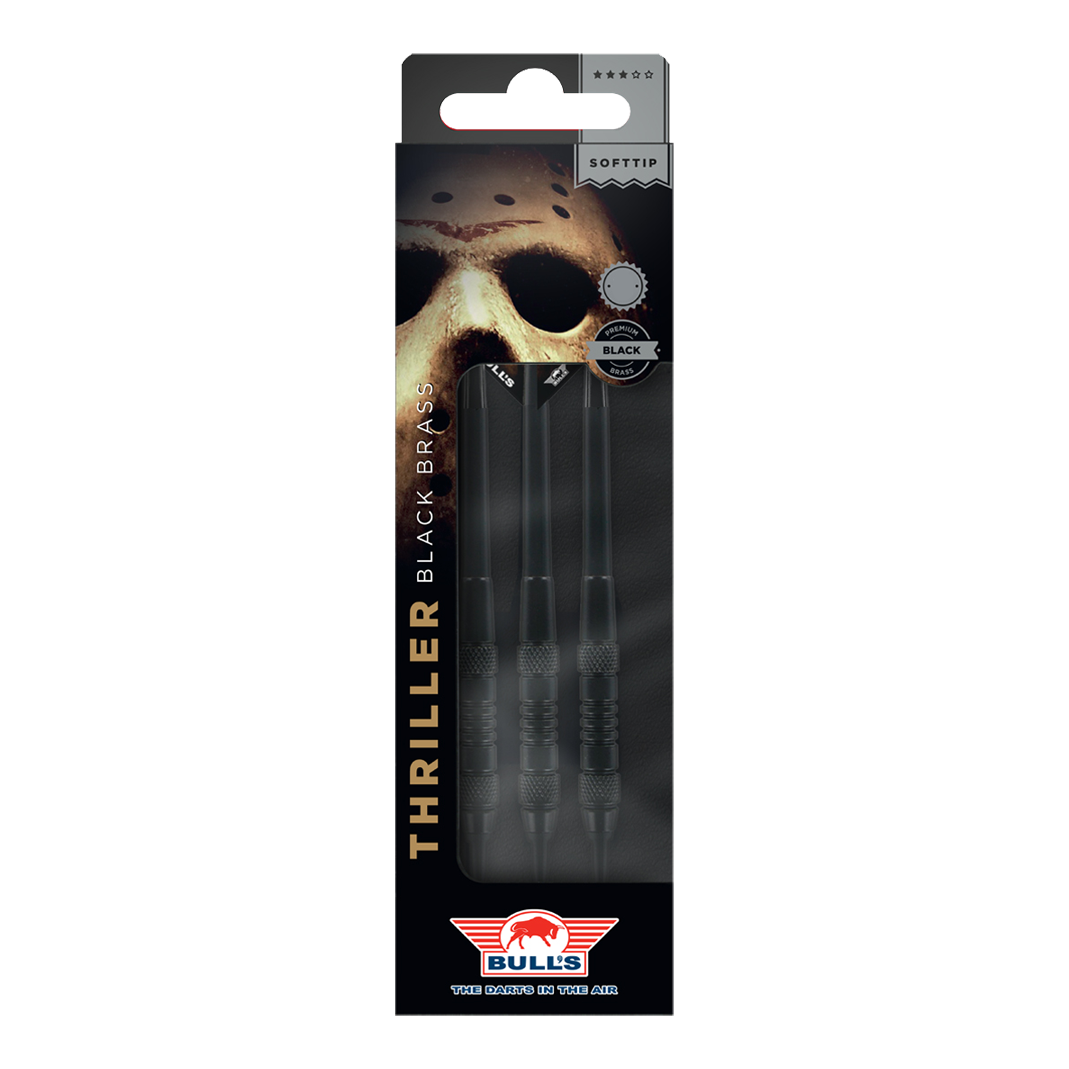 Dardos blandos Bulls NL Thriller Black Brass - 18 g Hier sind Bulls NL Thriller Black Brass Softdarts mit einem Gewicht von 18 Gramm abgebildet. Die Darts sind für das Softdartspiel konzipiert.