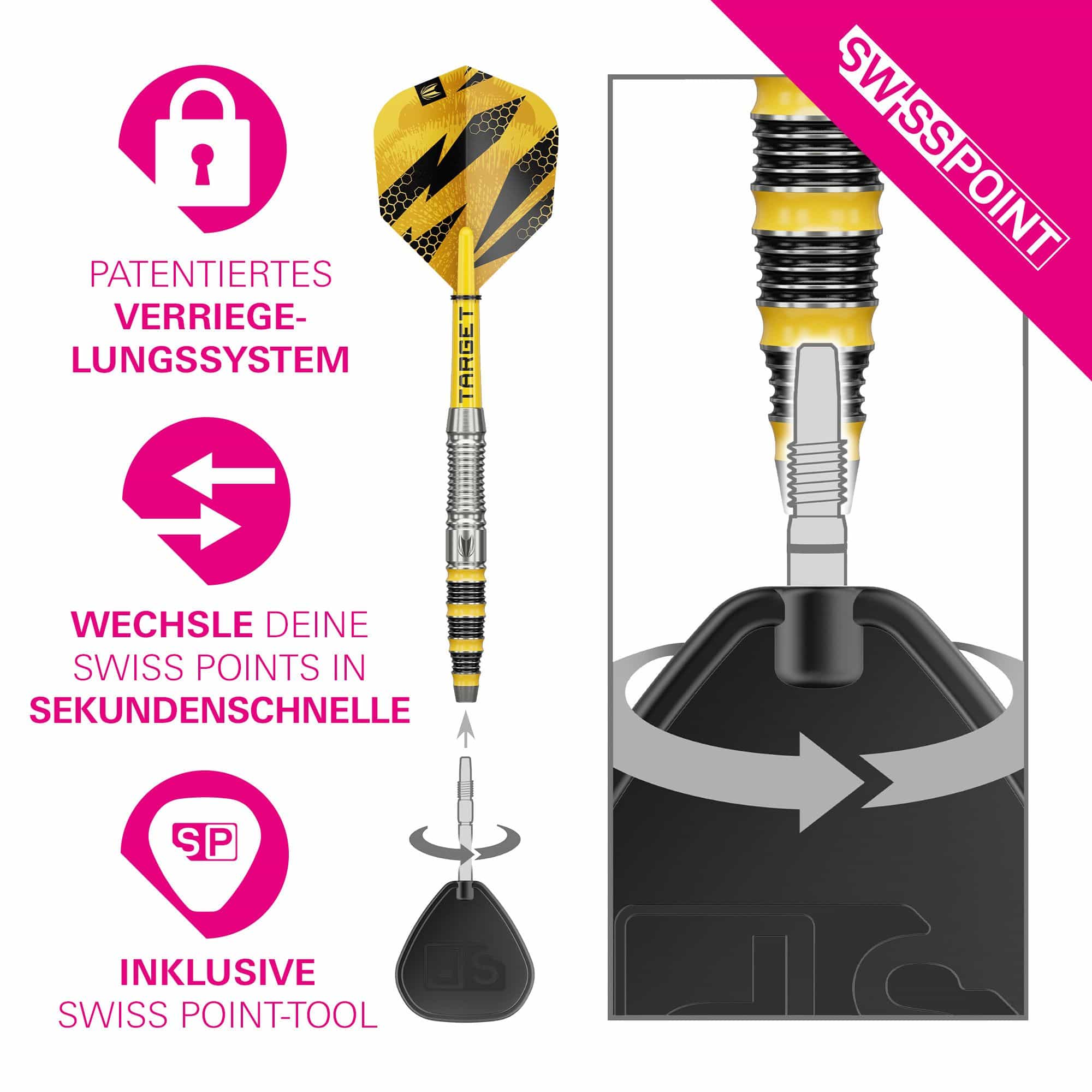 Target Buzz 03 Swiss Points Steeldarts Dies ist ein Bild von Target Buzz 03 Swiss Points Steeldarts. Die Darts sind speziell für Präzision und Leistung entwickelt.
