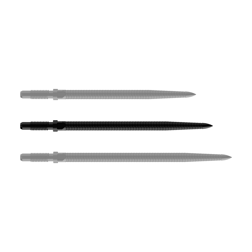 Pointes de fléchettes convertibles Bulls NL - Micro Grip - Noires Dargestellt ist eine schwarze Dartspitze, Modell MicroGrip in 36mm Länge. Das Produkt ist unter dem Dateinamen BU57705_BullsNL_Convertible_Points_MicroGrip_Schwarz_36mm_1 bekannt.