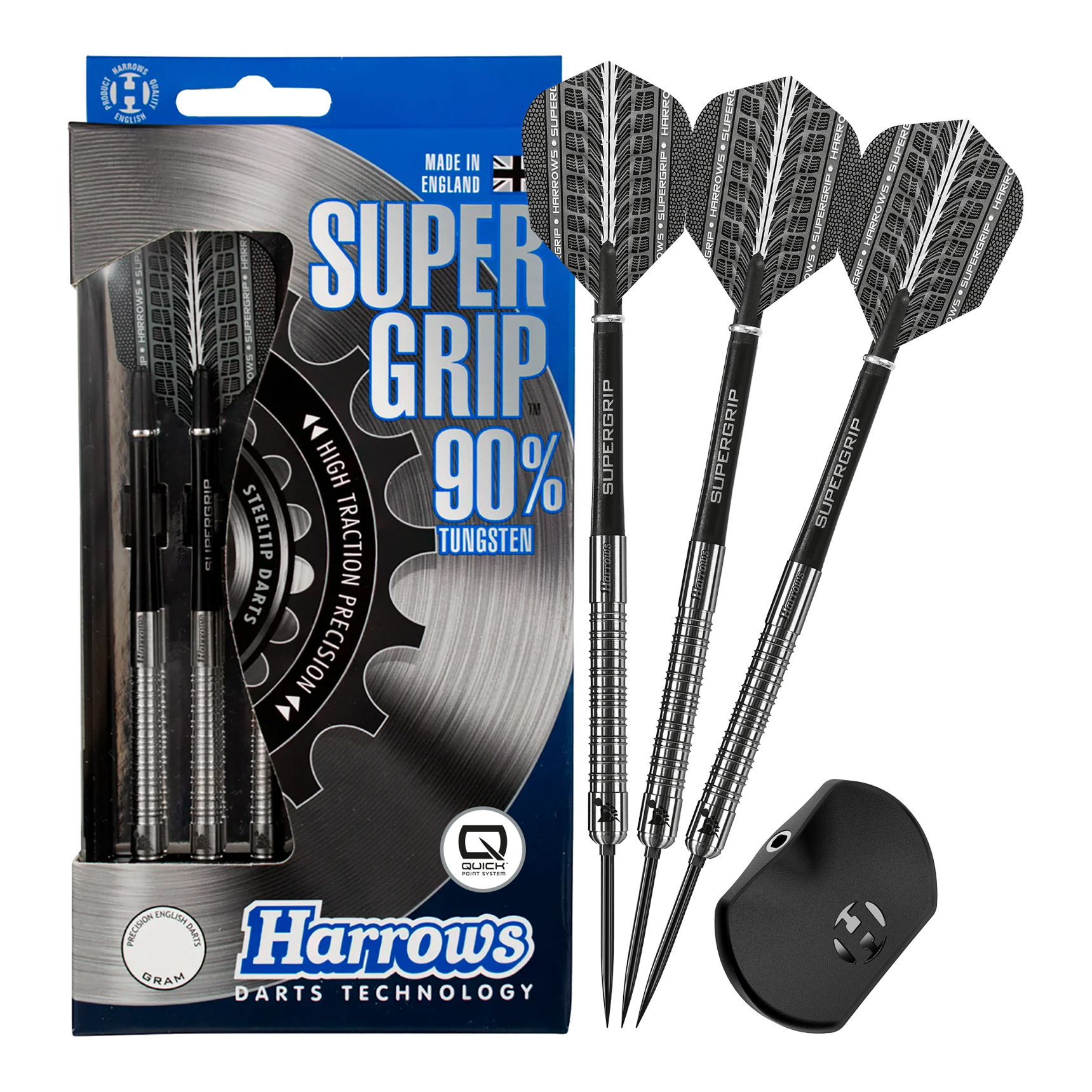Freccette in acciaio Harrows Supergrip 90 Quick Point Zu sehen sind Harrows Supergrip 90 Quick Point Steeldarts. Der Dart ist in voller Länge abgebildet.