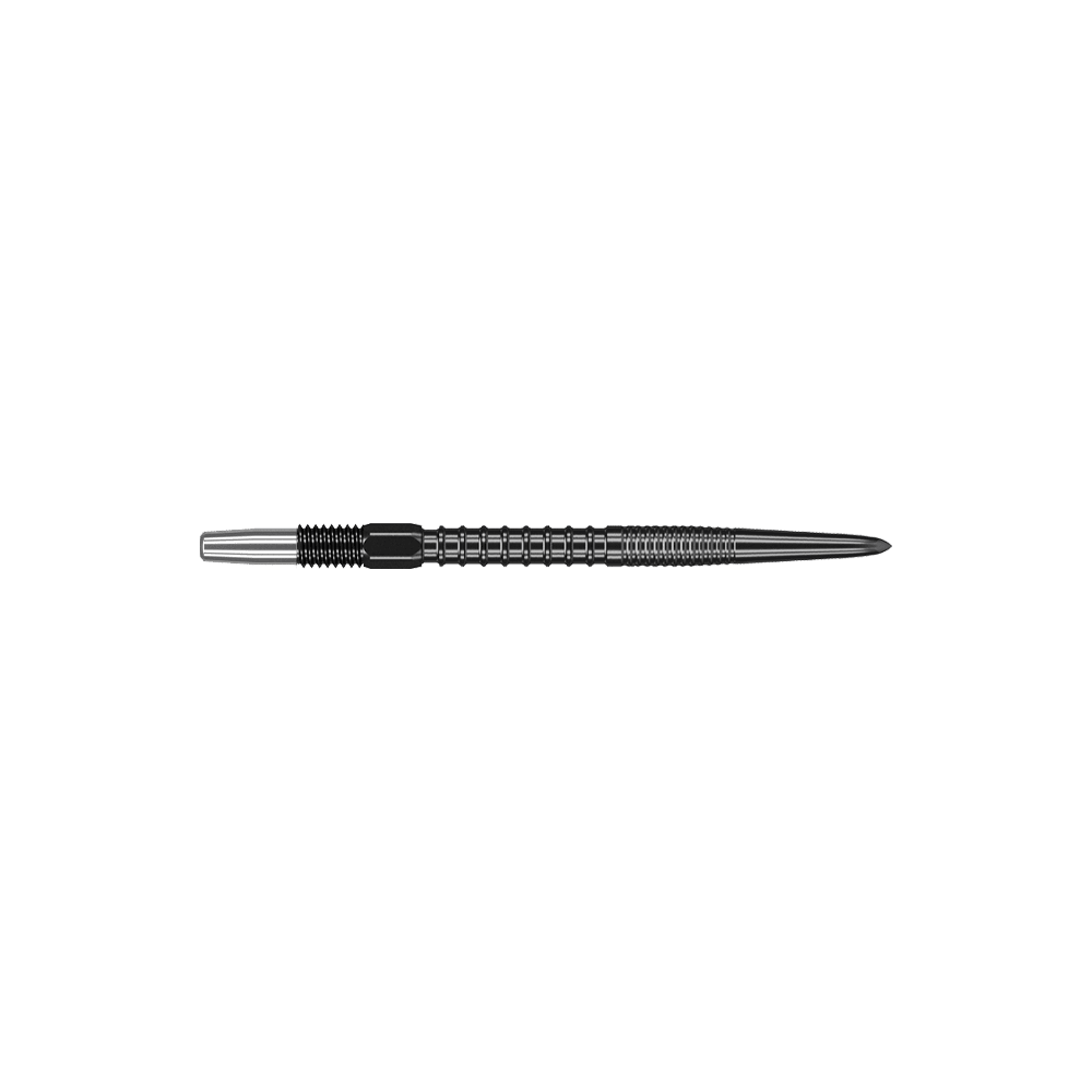 Puntas de dardos Target Swiss Firepoint Black Dies ist eine schwarze Dartspitze mit einem geriffelten Schaft. Sie ist lang und schlank geformt und misst 30 mm.