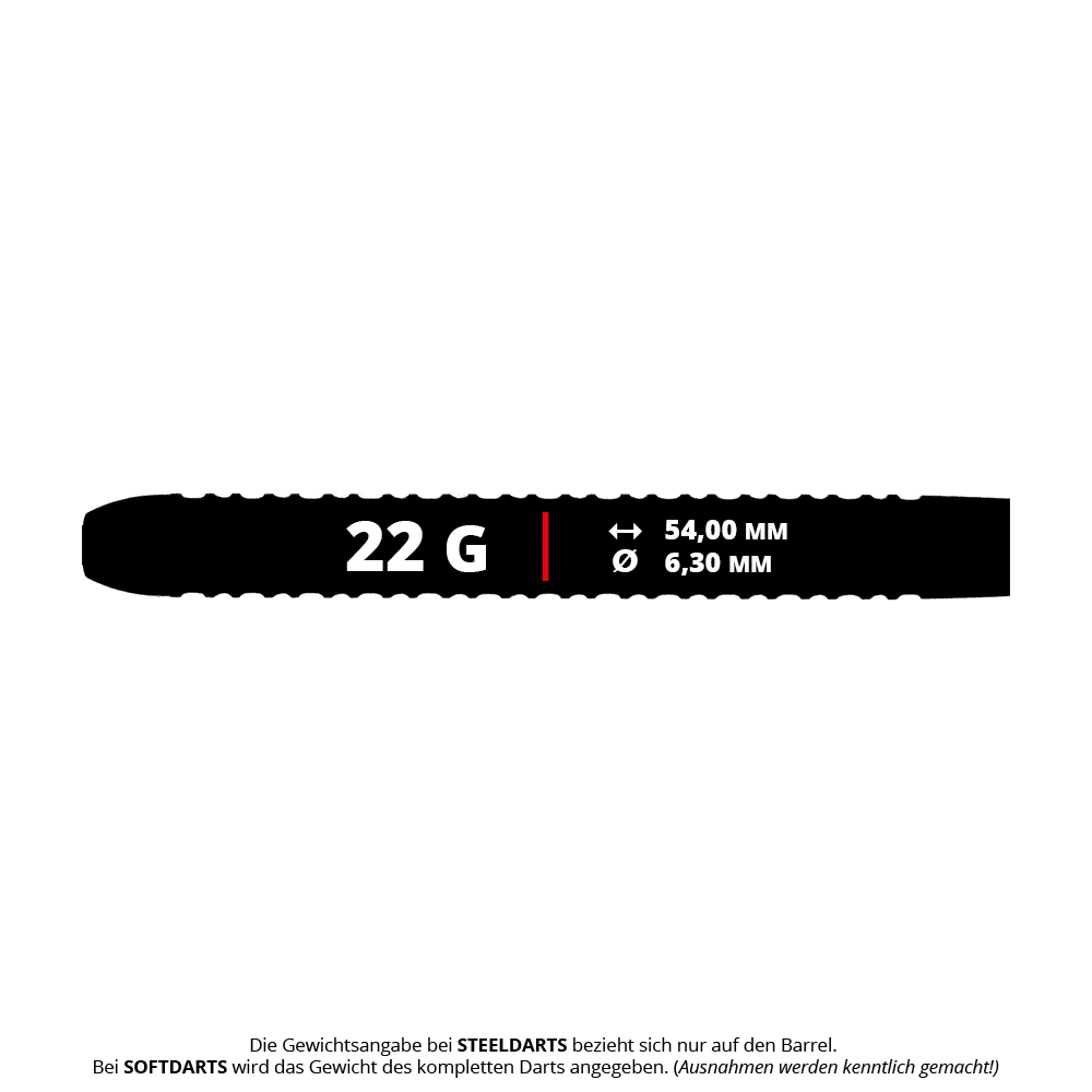 McDart Black Ring 2 ocelové hlavice na šipky - 22g Das Bild zeigt die McDart Black Ring 2 Steeldart-Barrels mit einem Gewicht von 22g. Es handelt sich um schwarze Dart-Barrels für Steeldartspiele.