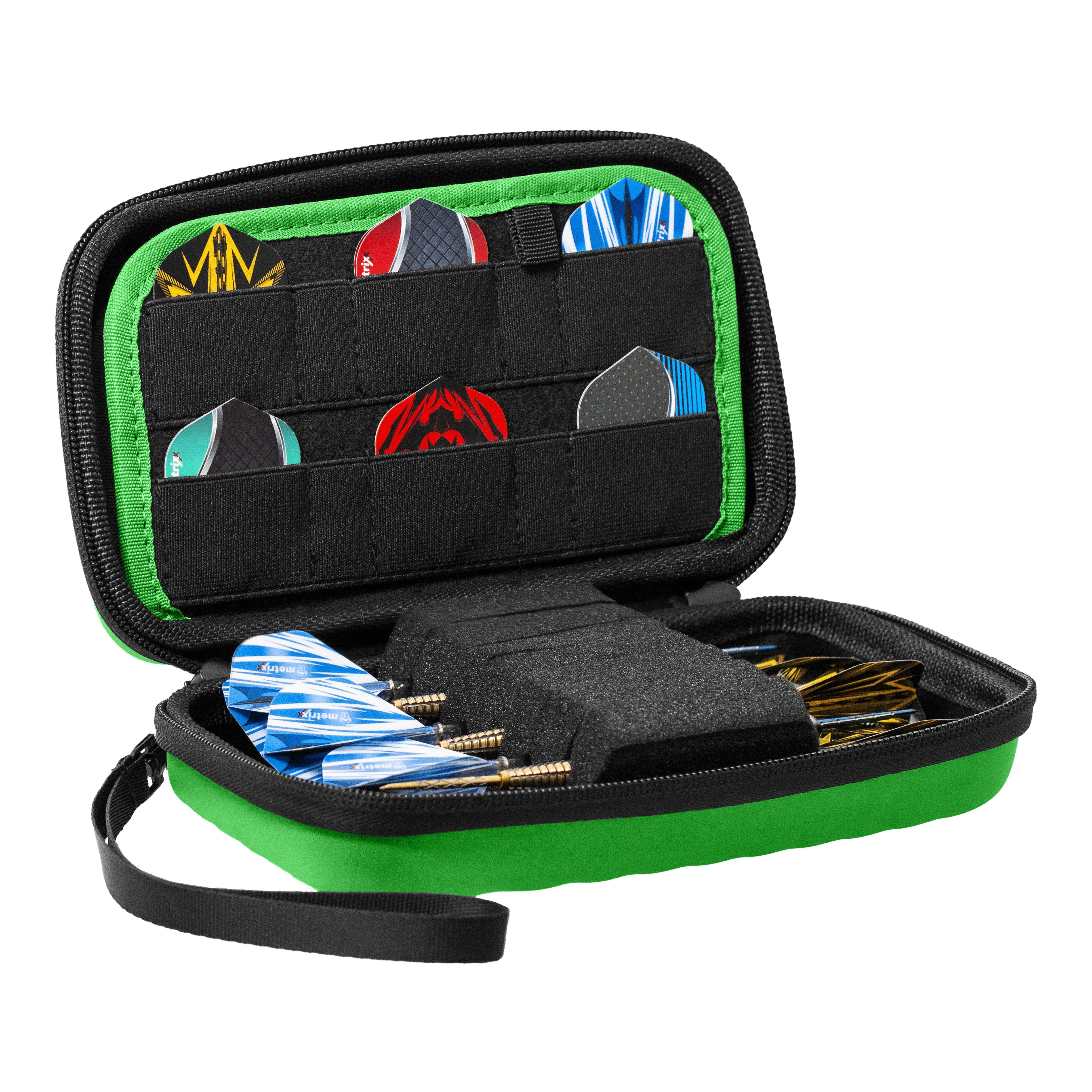 Pouzdro na šipky Beazd Orbis XL - zelené Das Bild zeigt eine Beazd Orbis XL Dartcase mit praktischer Form. Das Case schützt Darts und Zubehör.