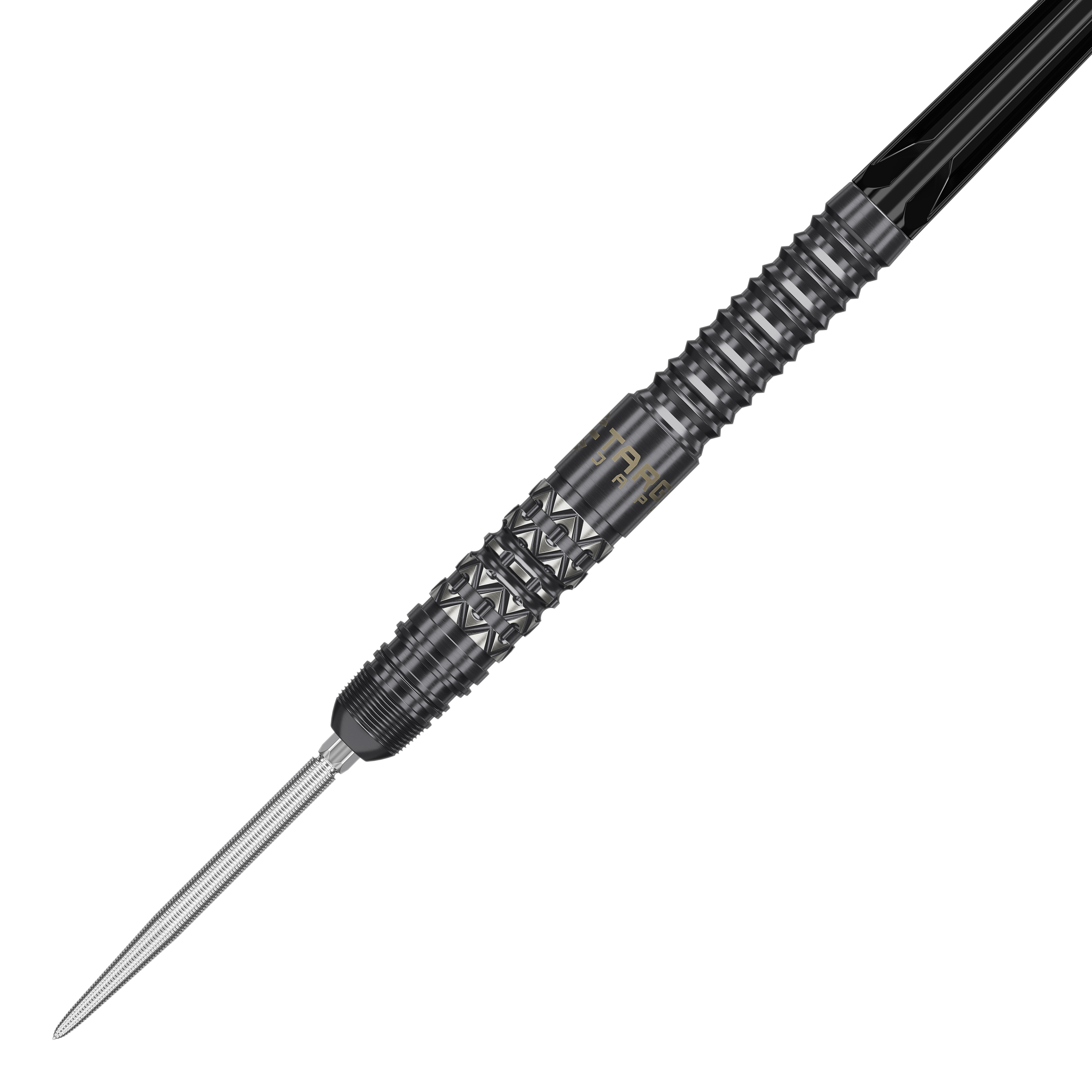 Target Japan Black Marque Creed Swiss Point Steeldarts - 23g sind dargestellt. Sie zeichnen sich durch ihre schwarze Optik und das praktische Wechselspitzen-System aus.